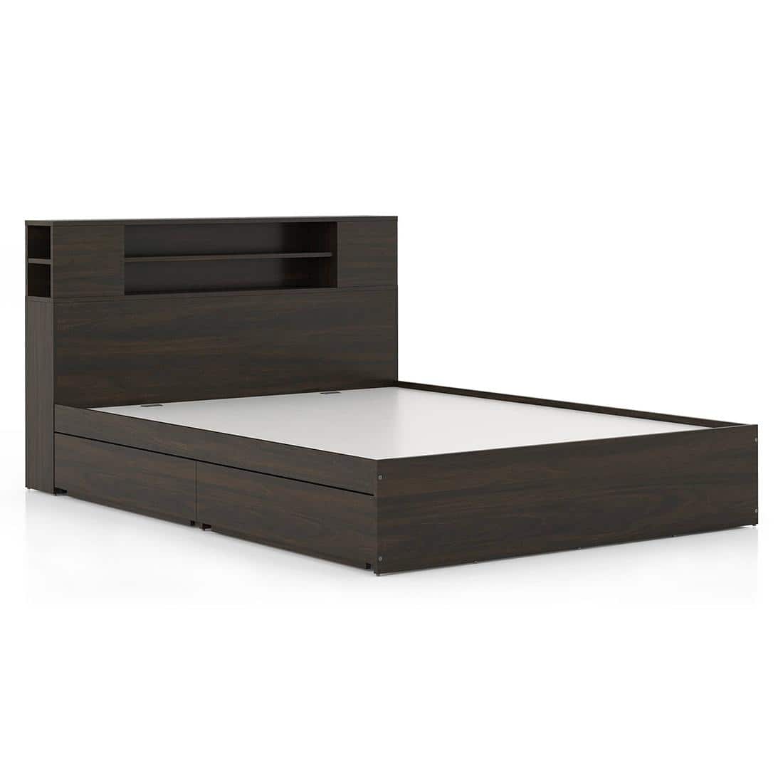 Covelo Engineered Wood Queen Size Drawer & Box Storage Bed In Rustic Walnut Finish