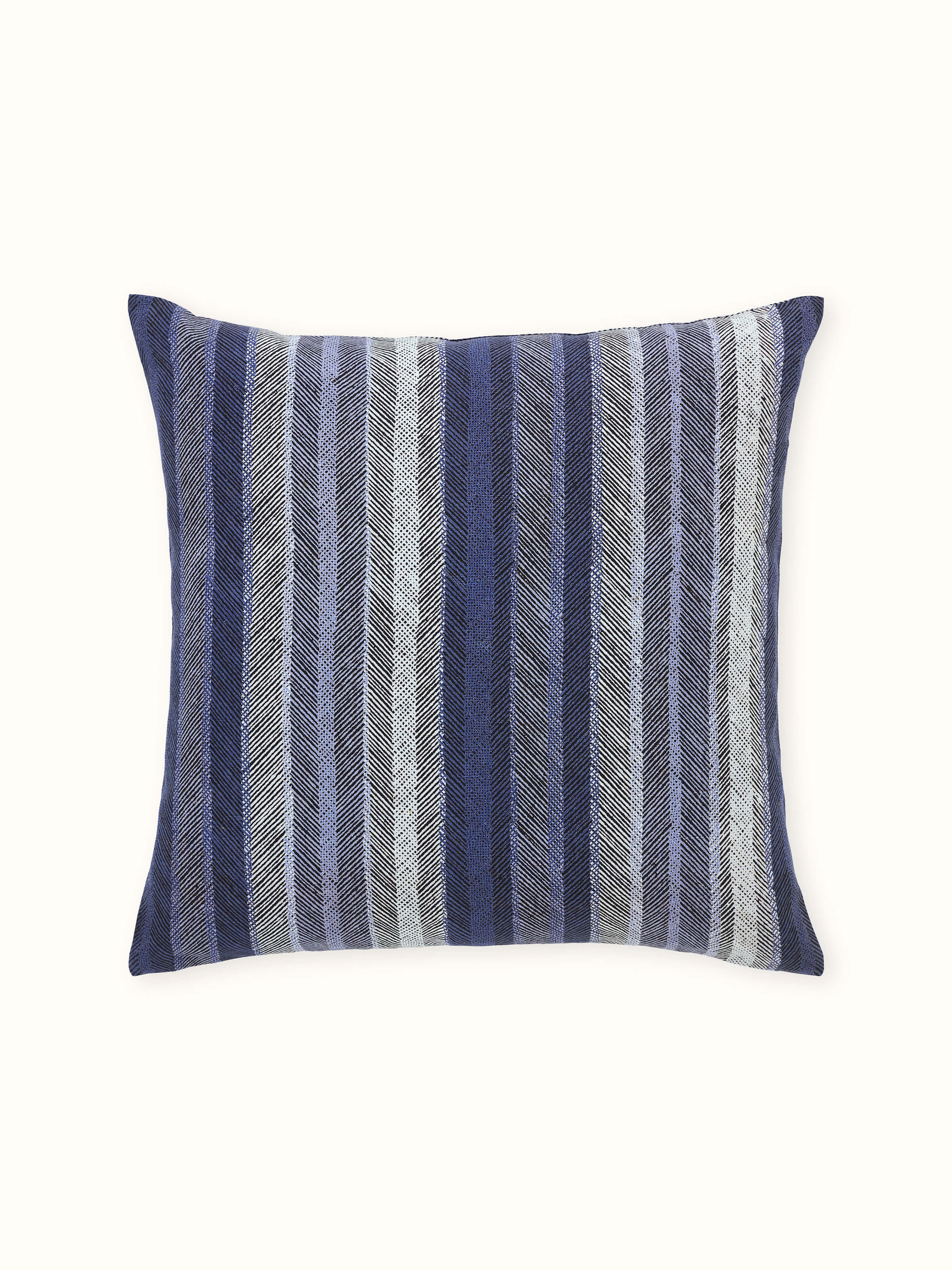 Parvat Indigo Stripe Linen Cotton Sanganeri Block Printed Cushion Cover
