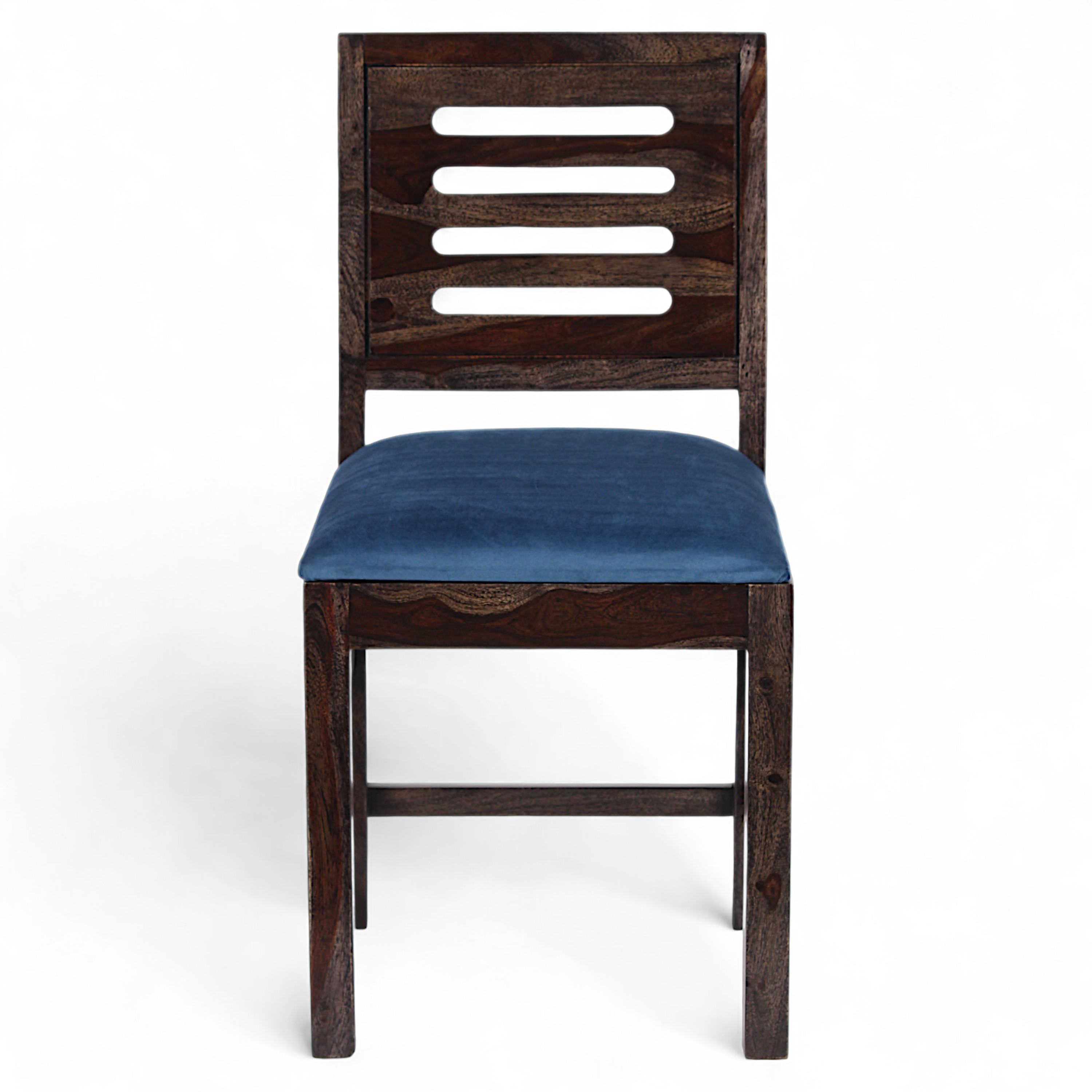 Rosslyn Sheesham Wood Dining Chair in Mahogany Finish & Navy Blue Velvet Cushion Seat
