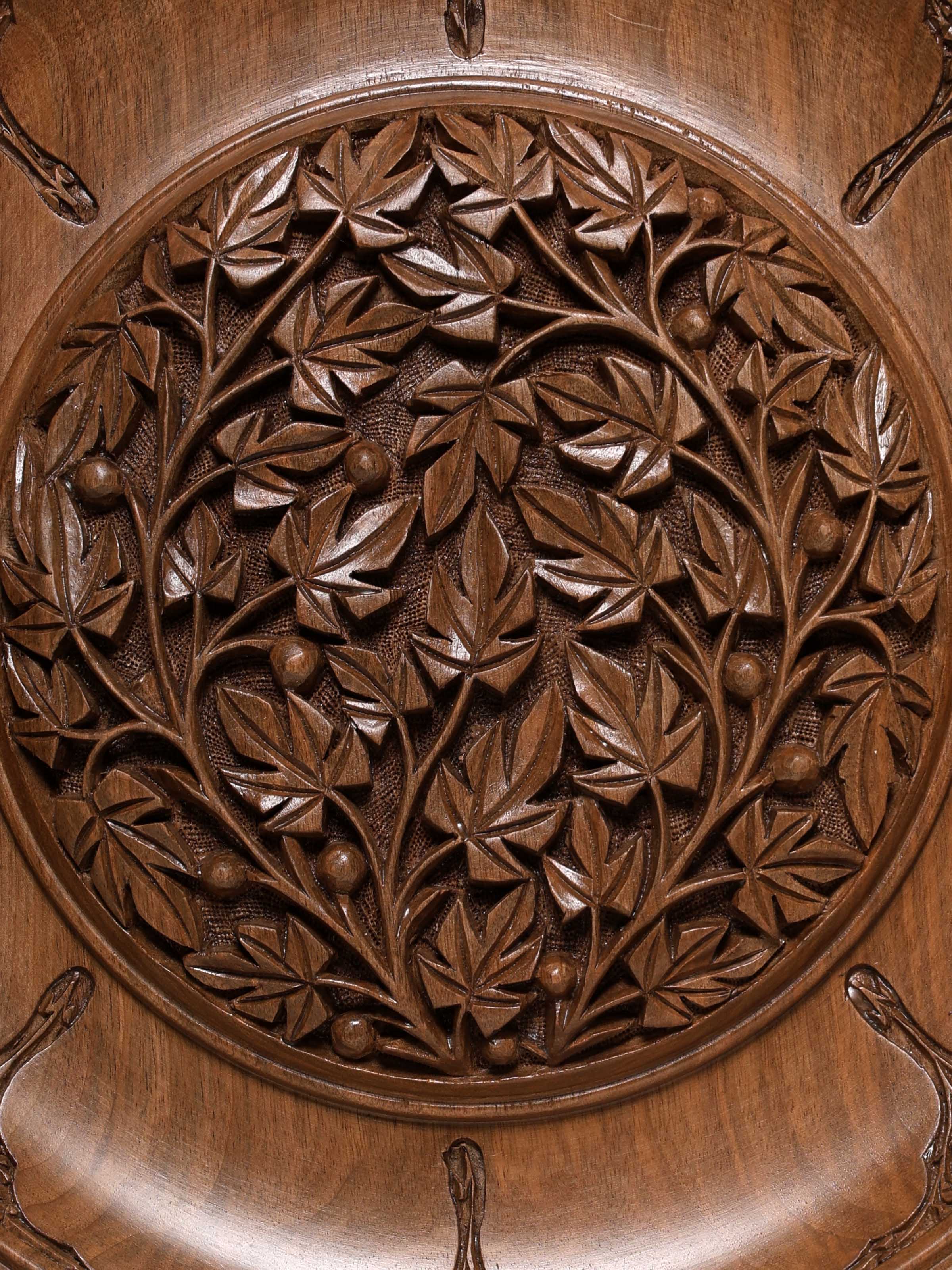 Detail view of the Chaman e Chinar Walnut Wood Display Plate