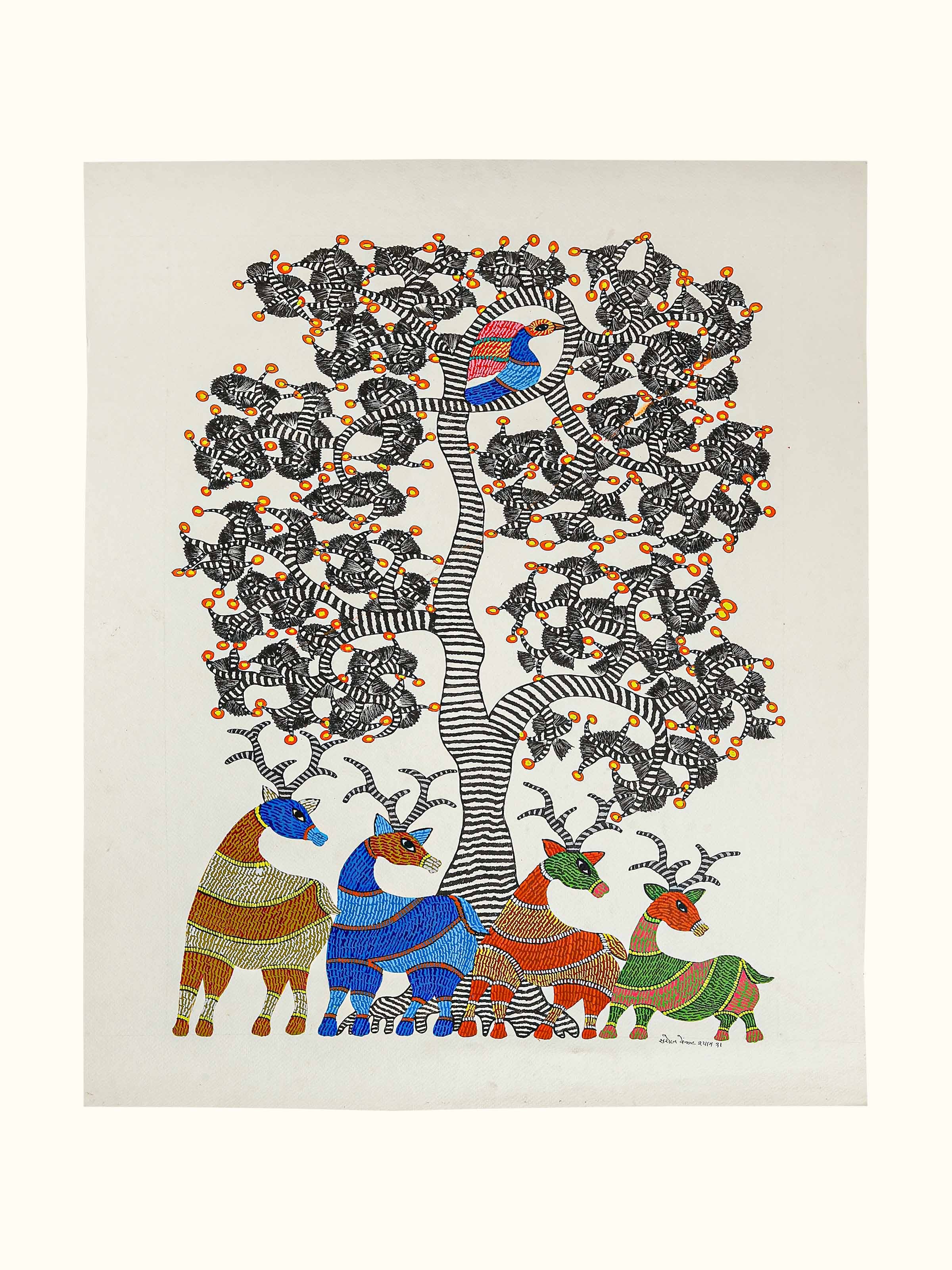 Deers Under Tree Gond Art