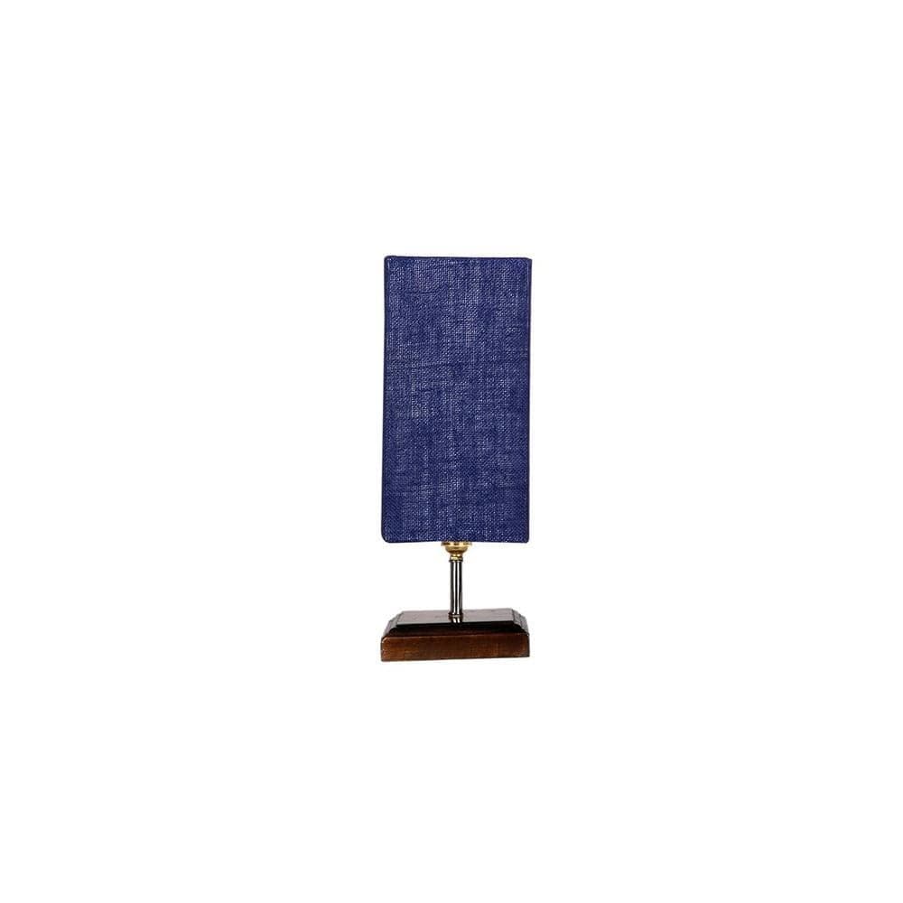 Emma Blue Jute table lamp with Square Brown Wood Base
