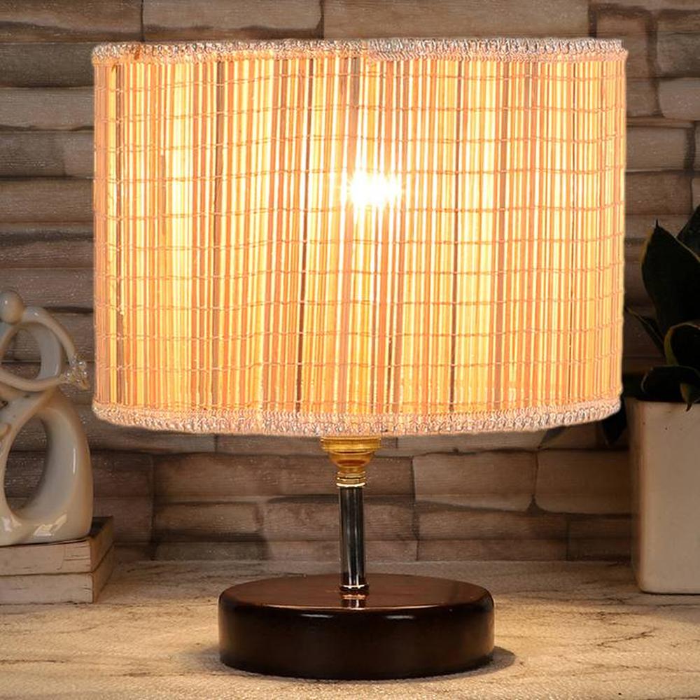 Bosco Round Bamboo Table lamp with Brown Base