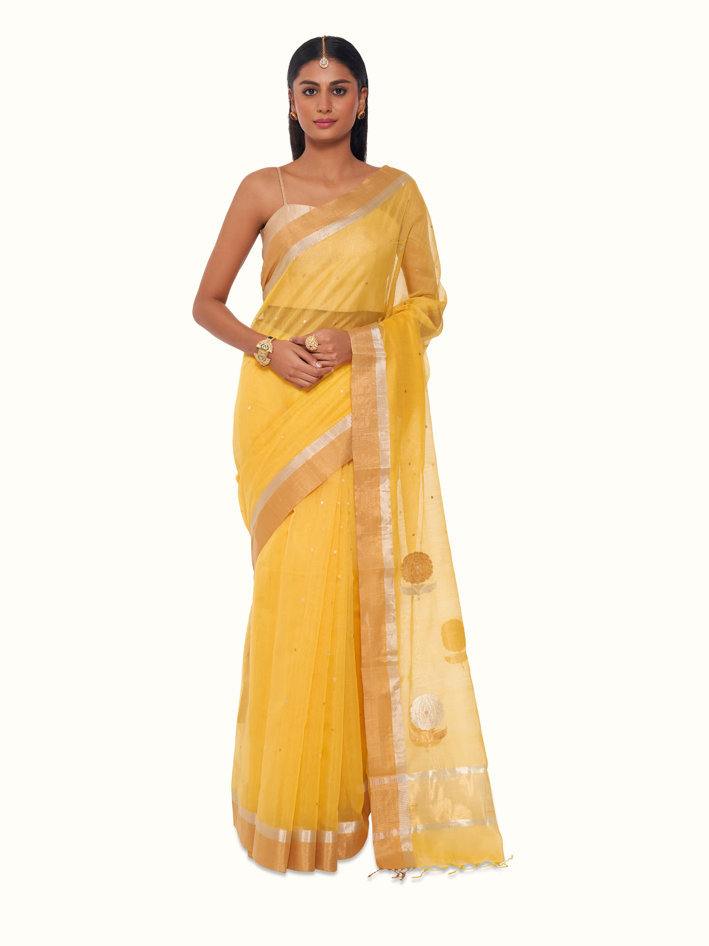 Yellow Mulberry Silk Cotton Chanderi Saree