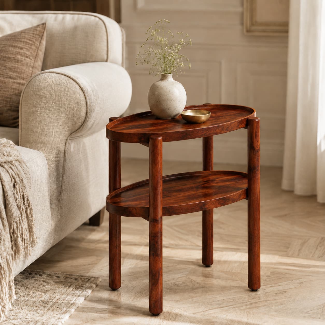 Pearl Sheesham Wood Side Table in Honey Oak Finish