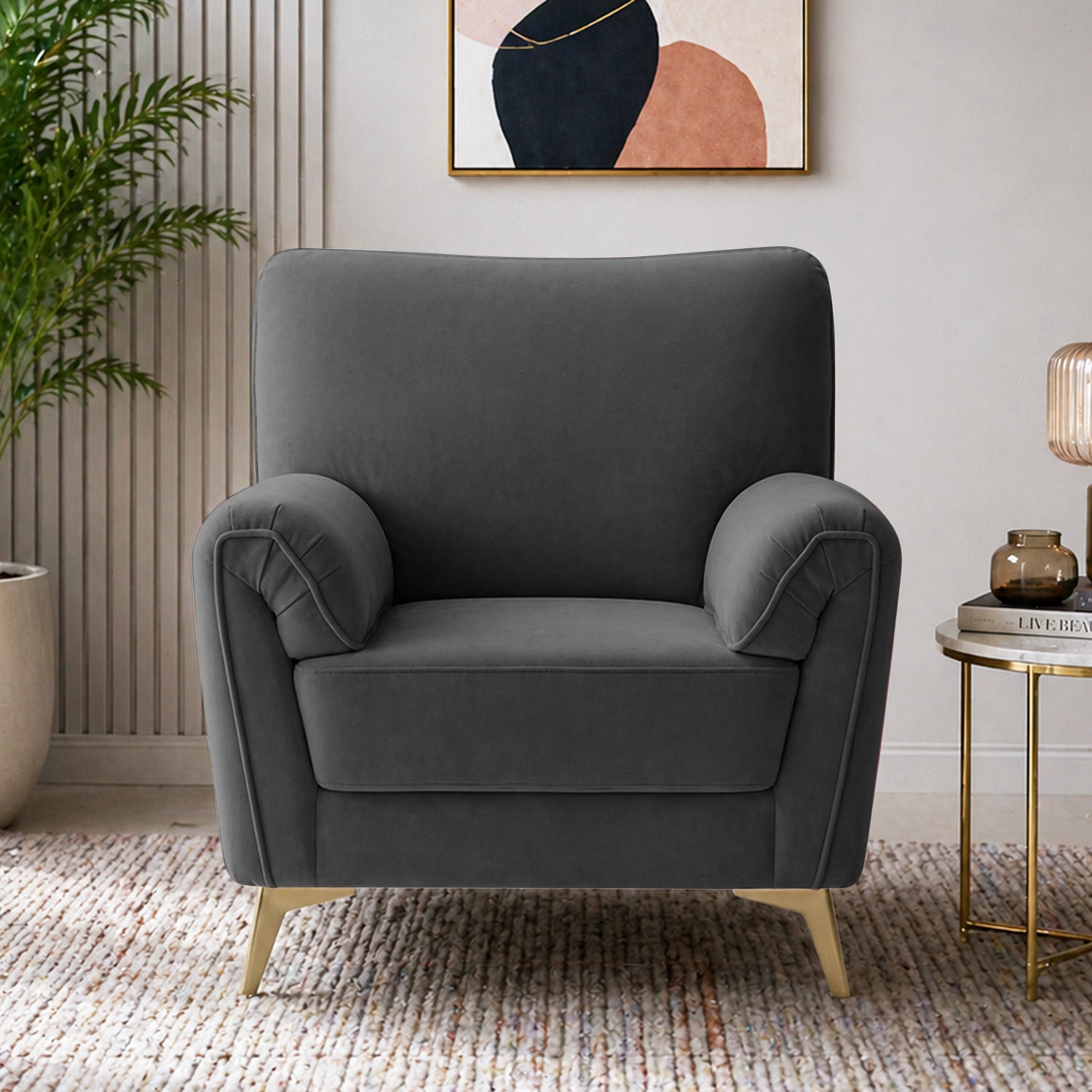 Osbert Velvet 1 Seater sofa in Dark Grey color - Home Lifestylez