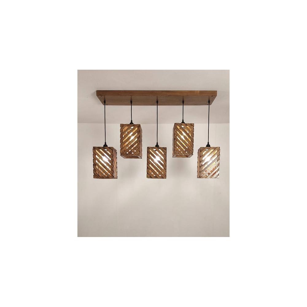 Oblique 5 Series Brown Solid Wood Cluster Hanging Light
