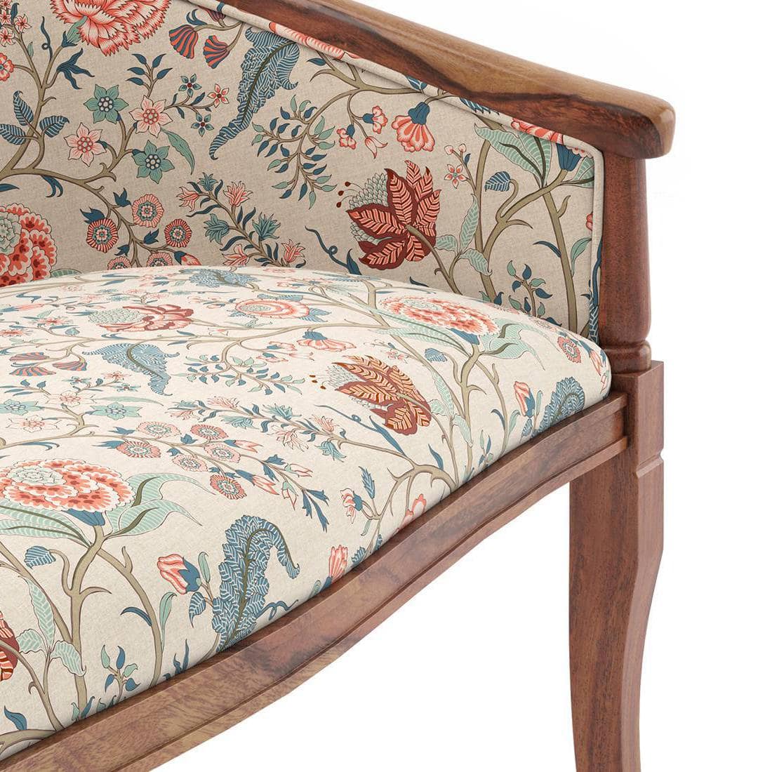 Florence Loveseat 2 Seater In Teak Finish With Calico Floral Retreat Fabric Colour