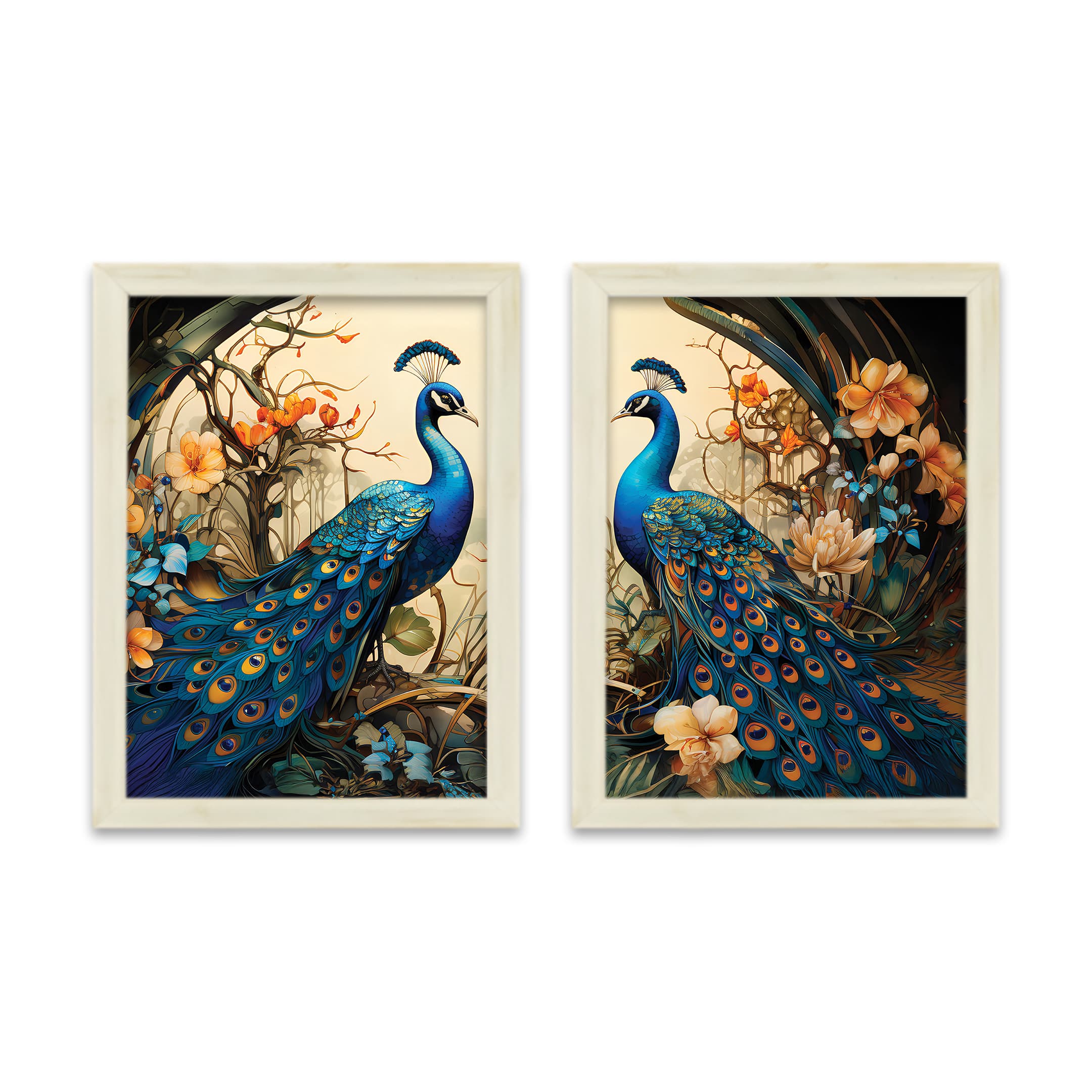 The Castle Decor Peacock Vastu Wall Art Set of 2 10x13 Inch - The Castle Decor