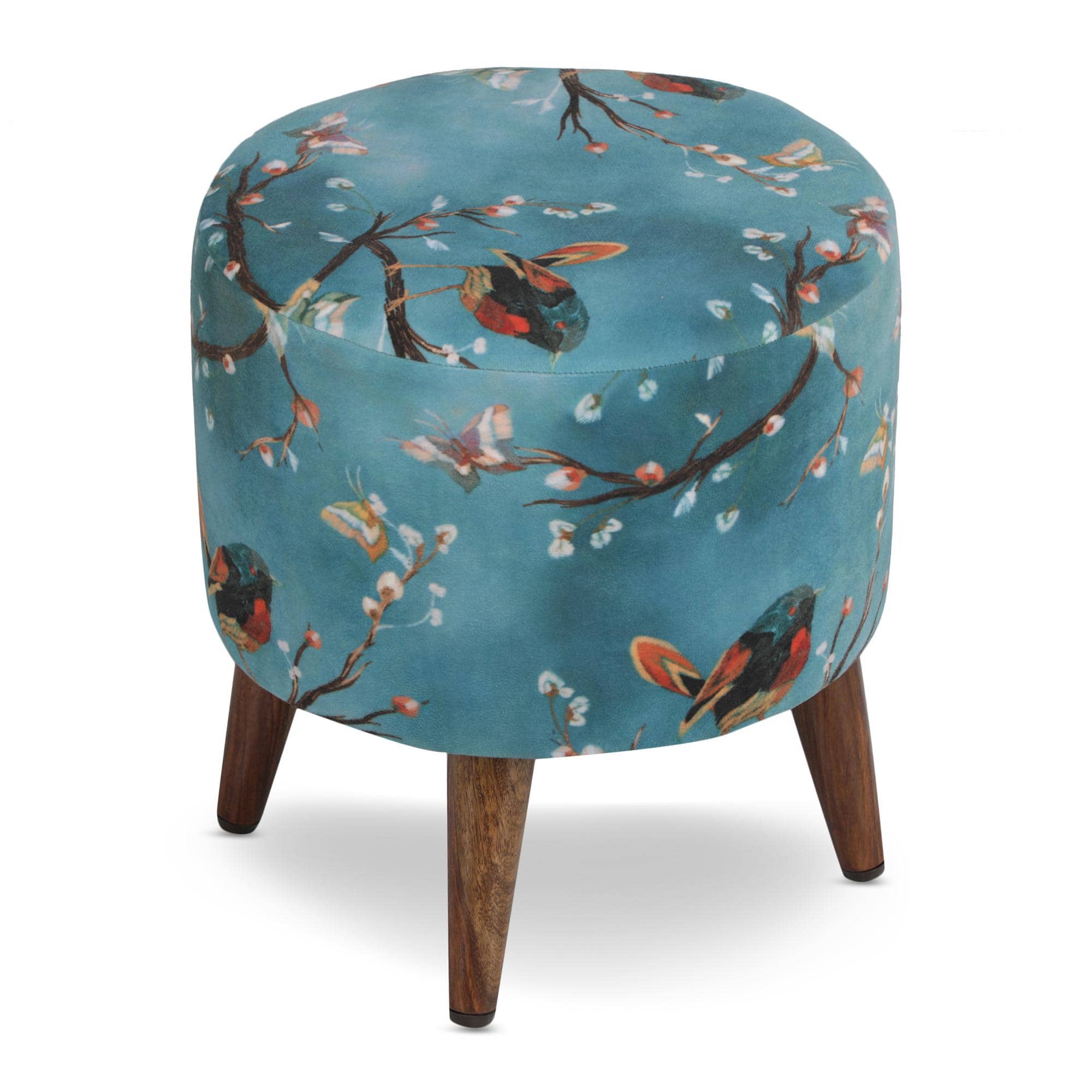 Aurora Solid Wood  Ottomon in  Blue Colour