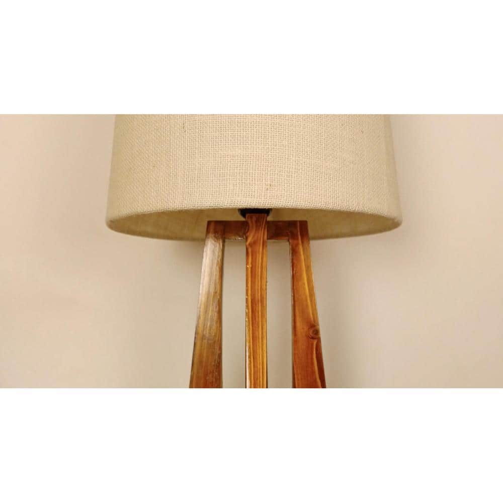 Laurent Brown Wooden Table Lamp with White Jute Lampshade