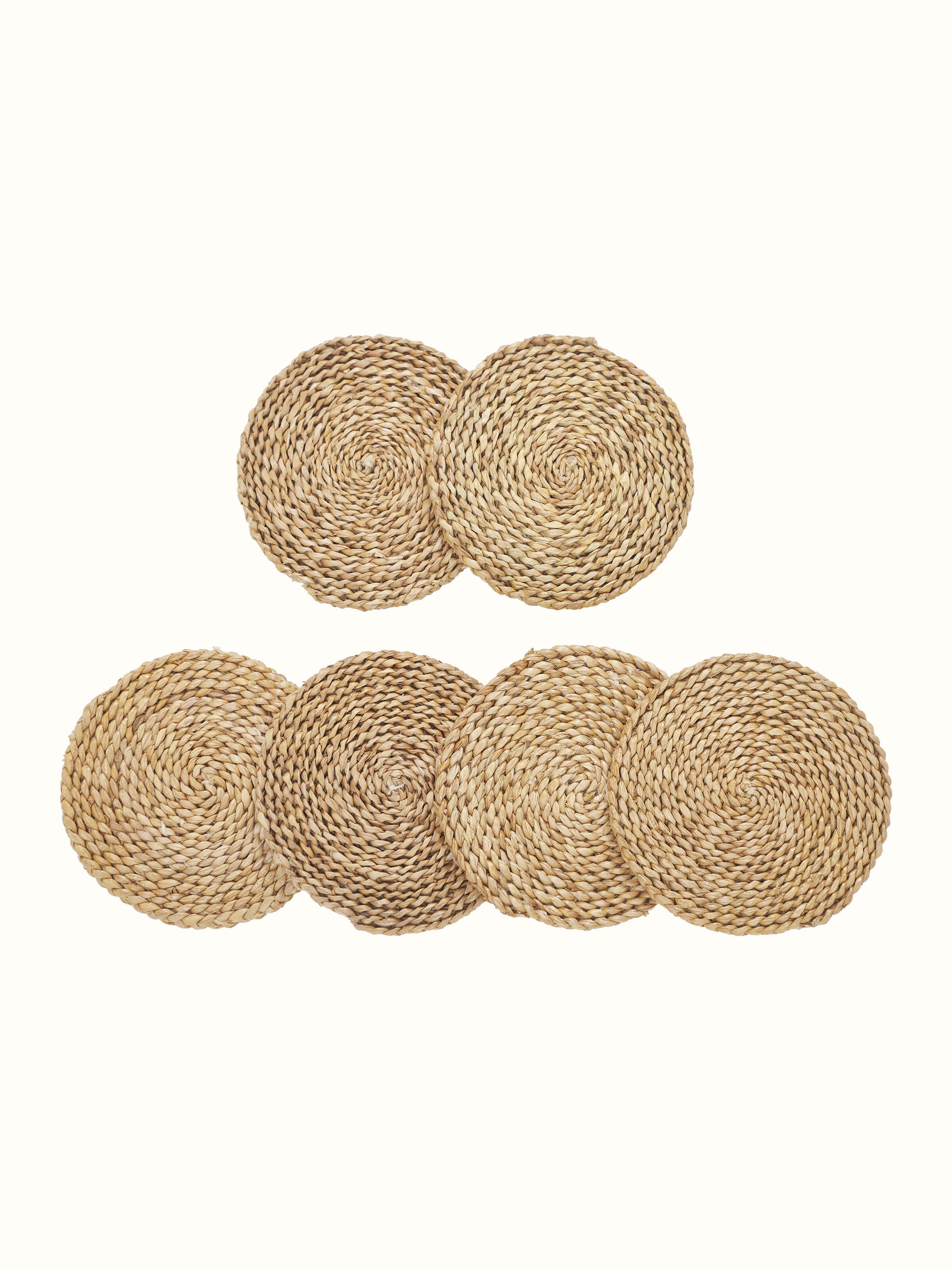 Vritti Brown Solid Oval Natural Fibre Hogla Pata Coaster (6 Pcs)
