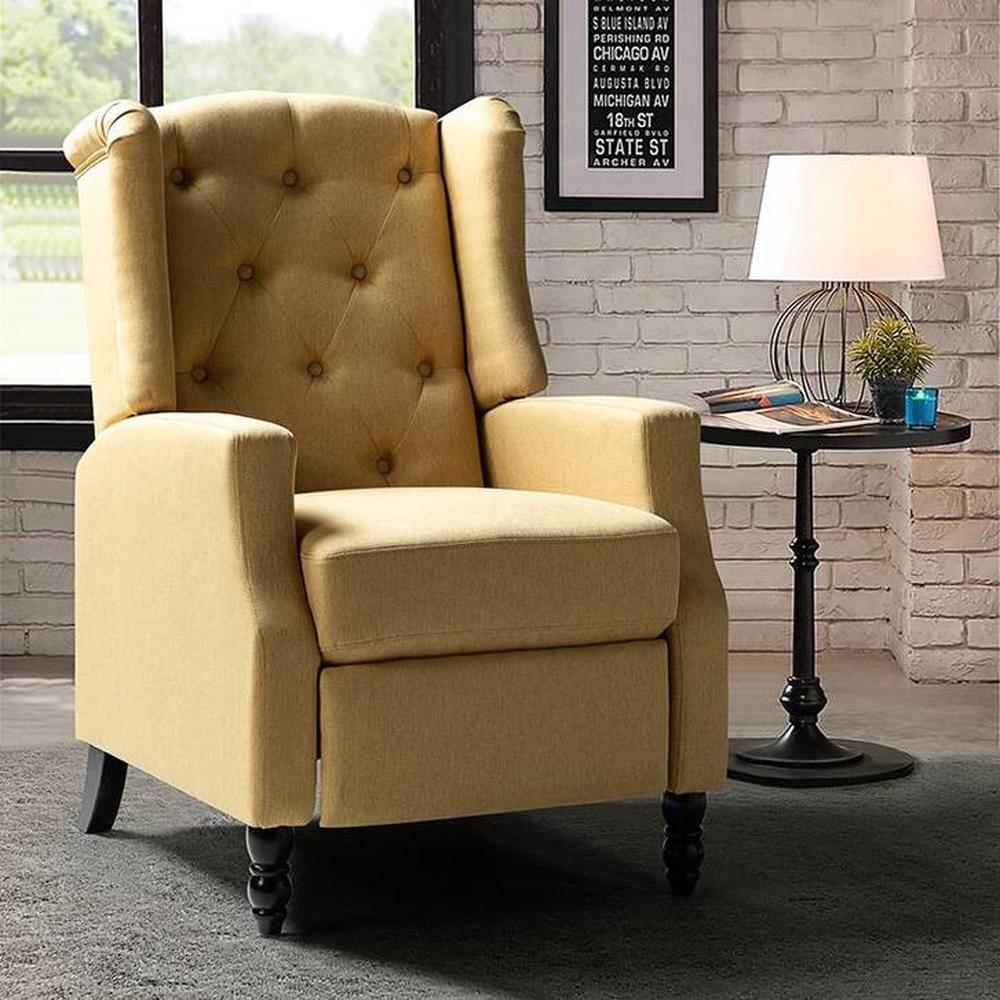 Louis Solid Wood One Seater Manual Recliner in Yellow Colour