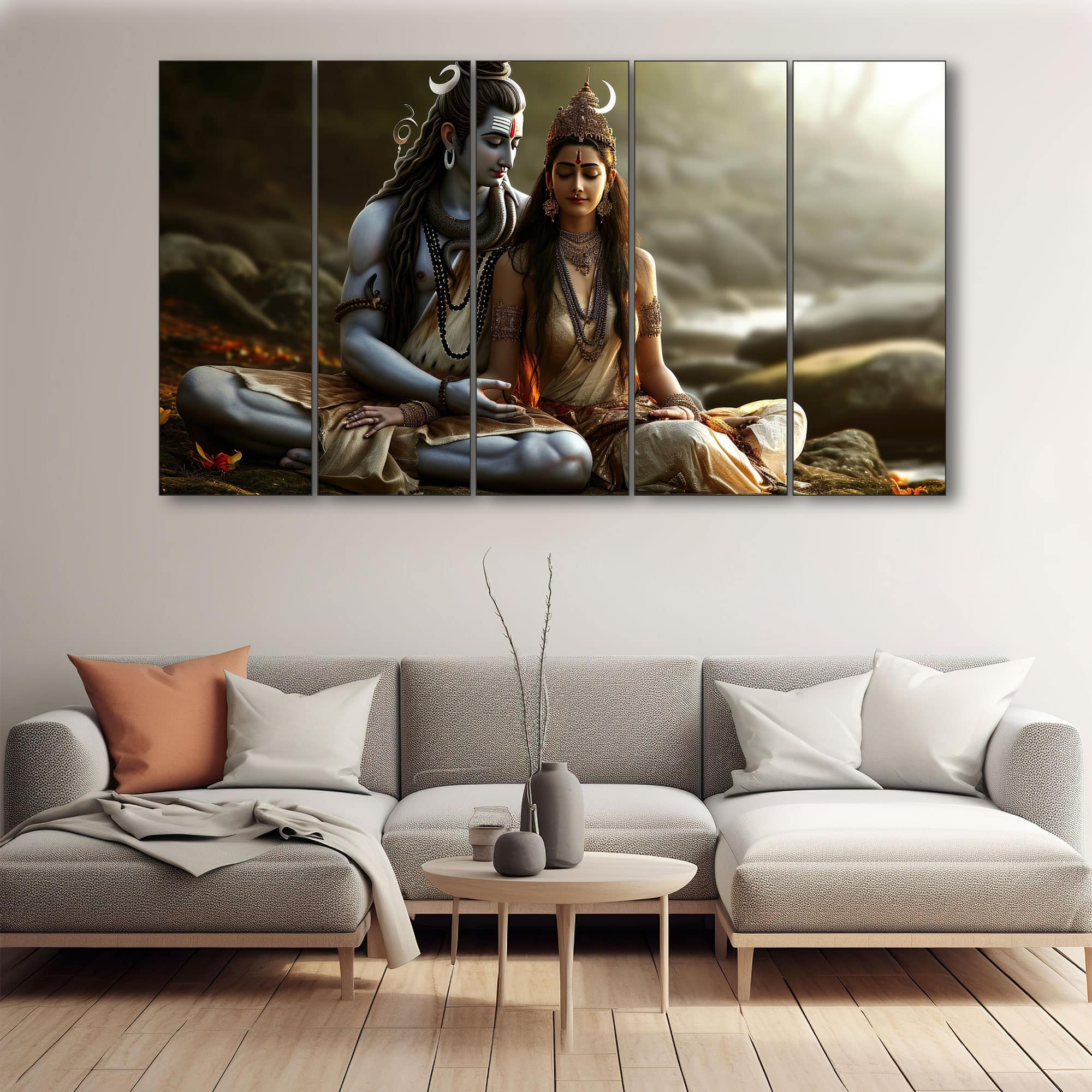 The Castle Decor Shiv Parvati Wall Painting Wooden Framed 27x48 Inch (Style 1) - The Castle Decor