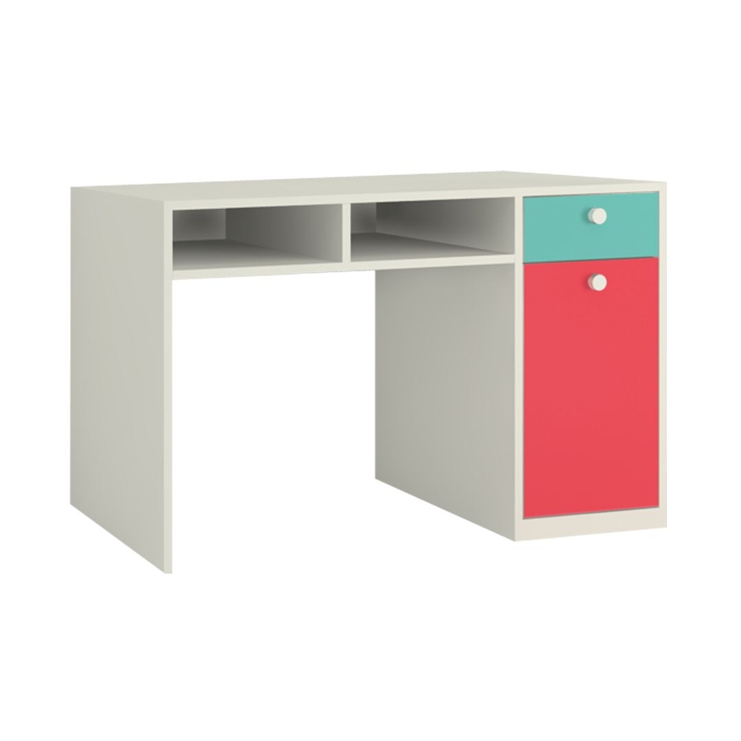 Alana Study Desk with Cabinet Drawer and Shelf in Misty Turquoise Strawberry Pink Colour
