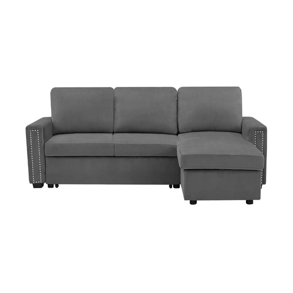 Solace Solid Wood Sofa cum Bed in Dark Grey