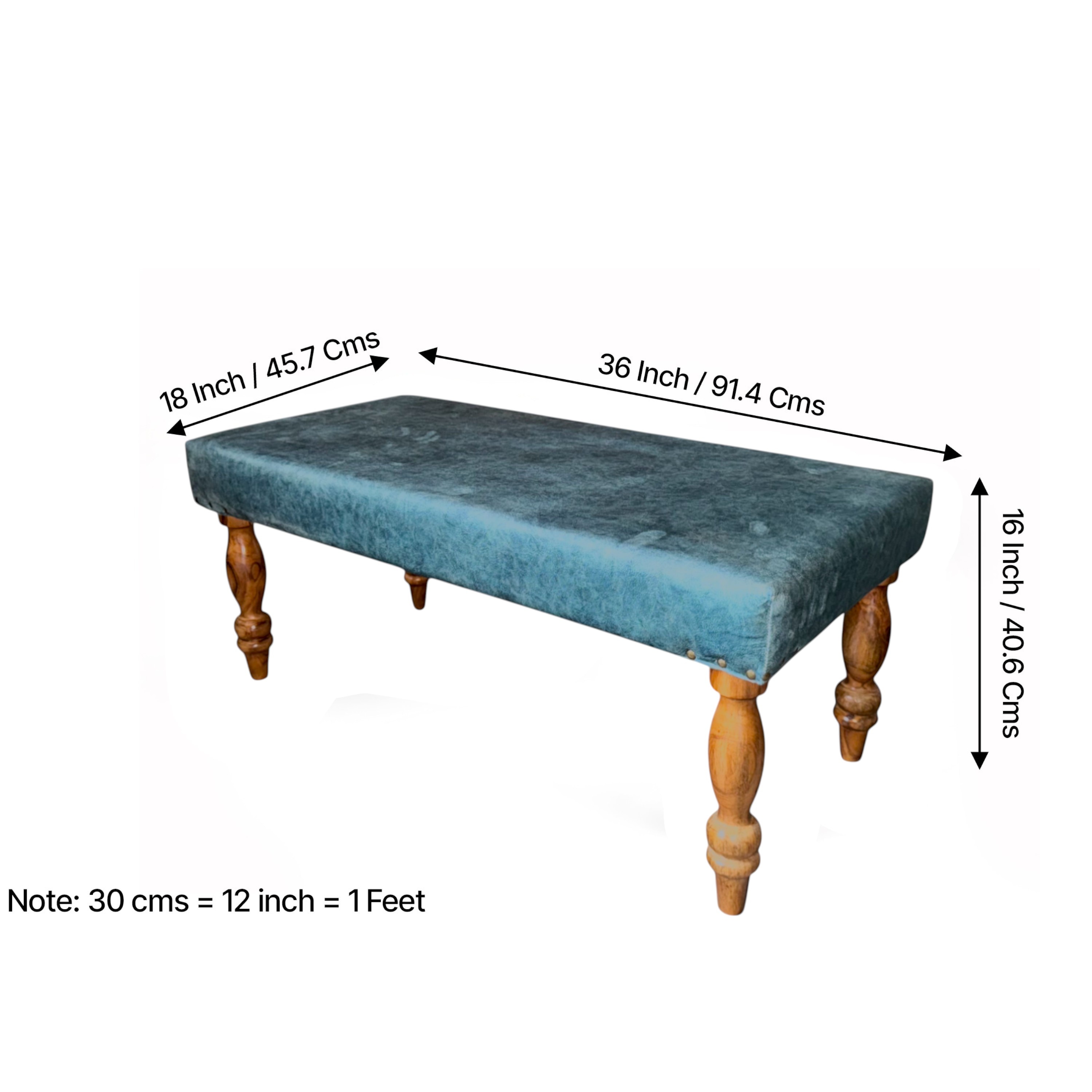 Bestone Sheesham Wood Accent Bench (Blue Jacquard Work Fabric Teak Finish)