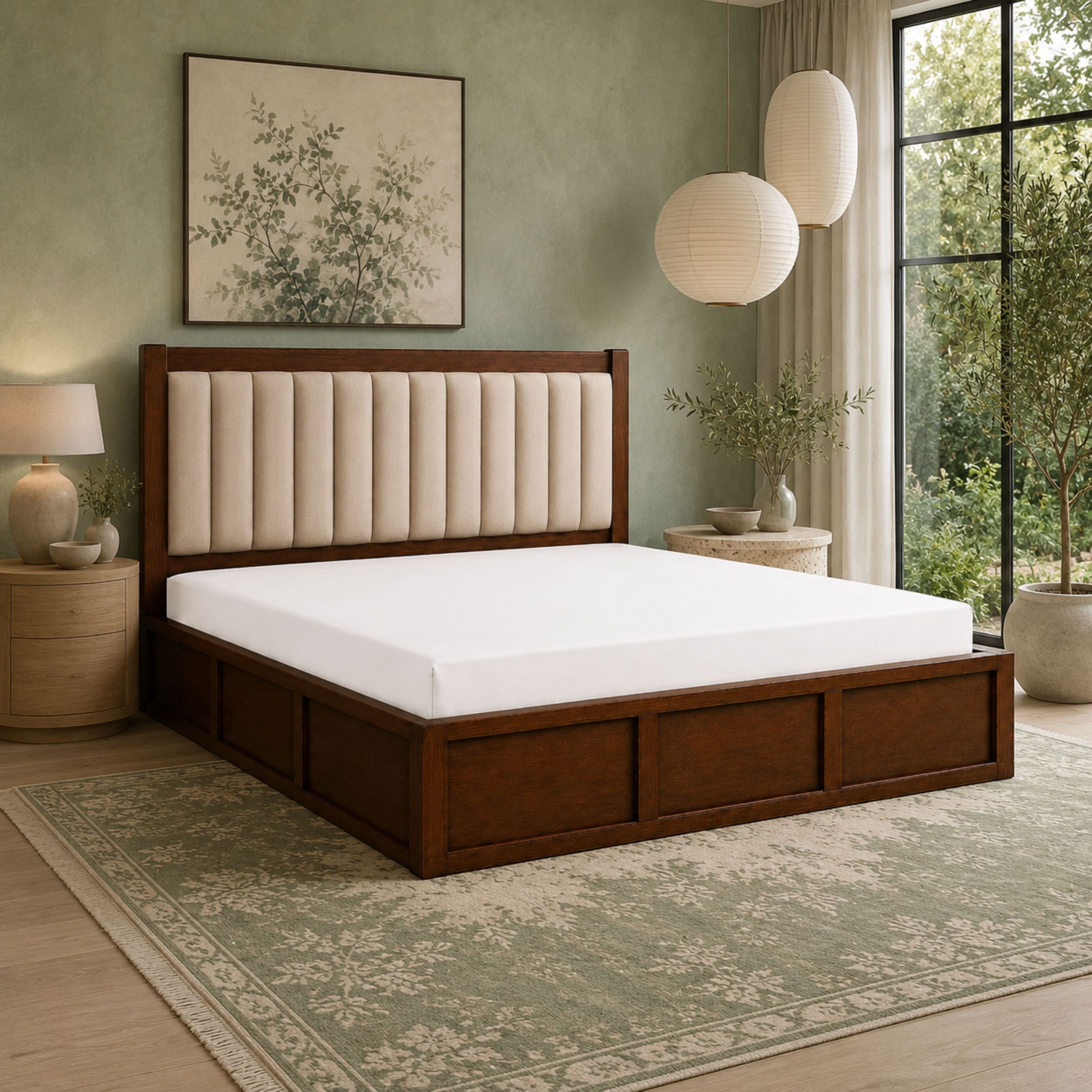 Tarang Solid Wood Comfort King Bed Box Storage Provincial Teak Finish Mattress 72 x 78 Inches