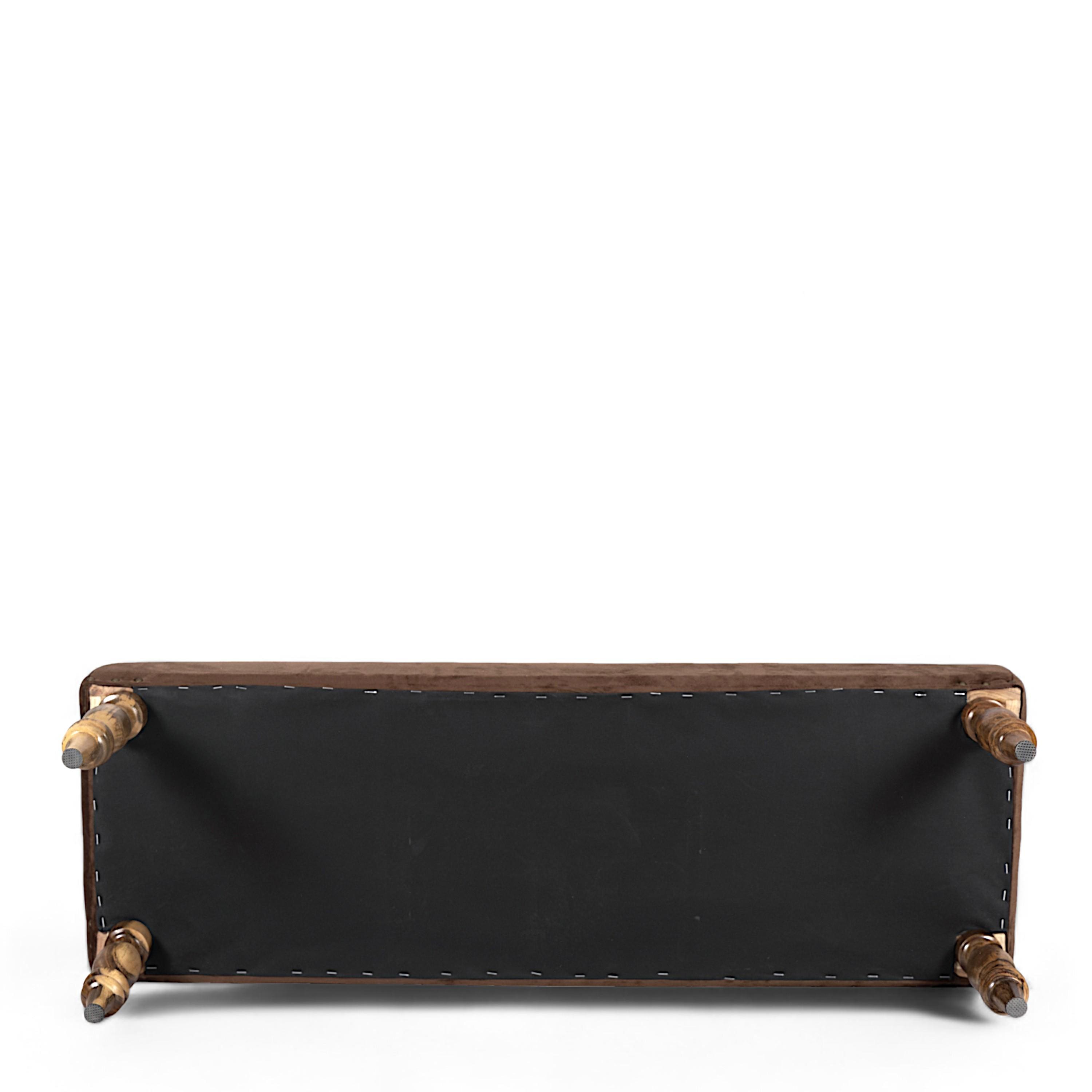 Cairo Sheesham Wood Accent 3+1+1 Seater Bench Set With 2 Stools In Taupe Brown Velvet