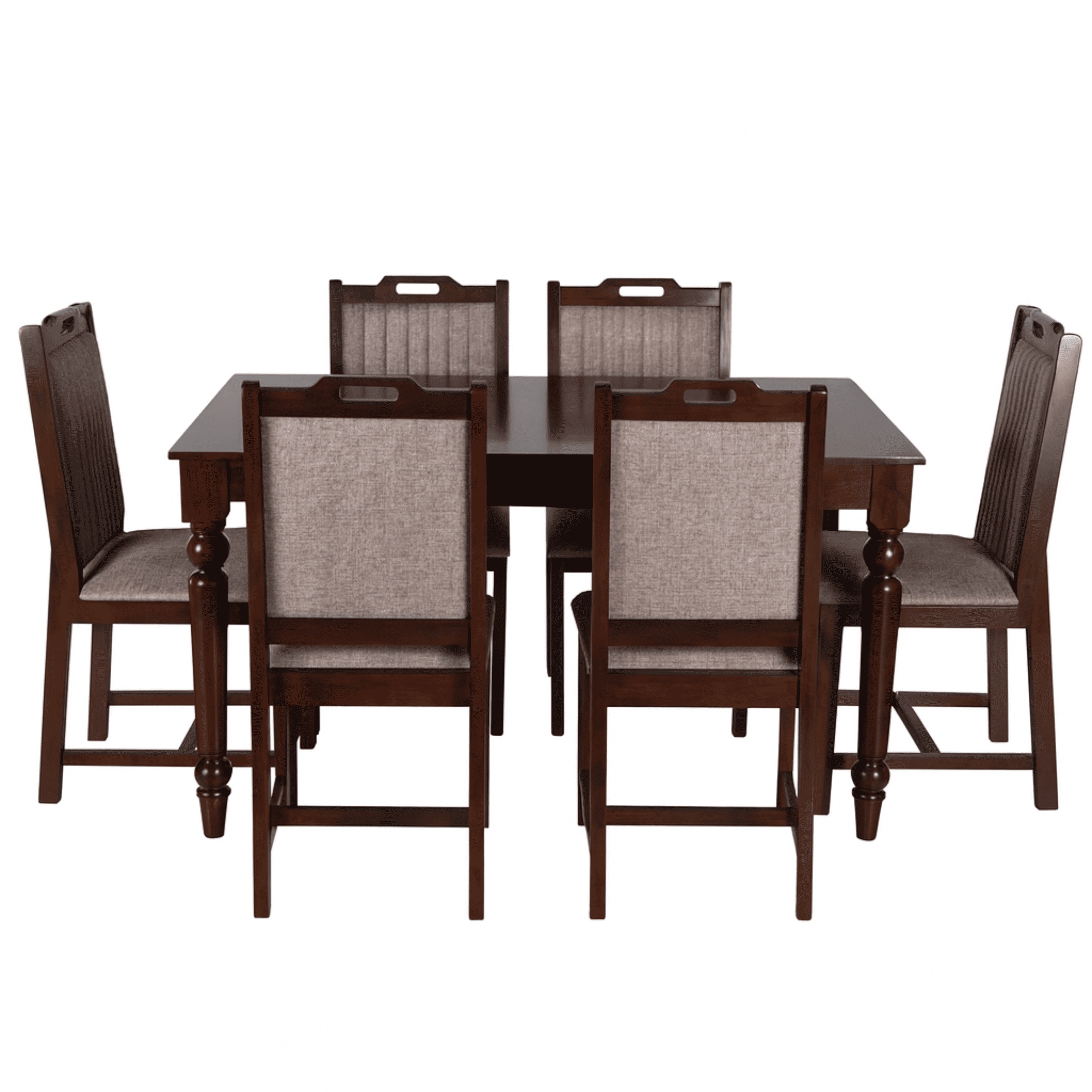 Globally Indian Compact Wooden 6 Seater Dining Table Set – Comfortable 6 Upholstered Seat and Back in Brown Sapphire