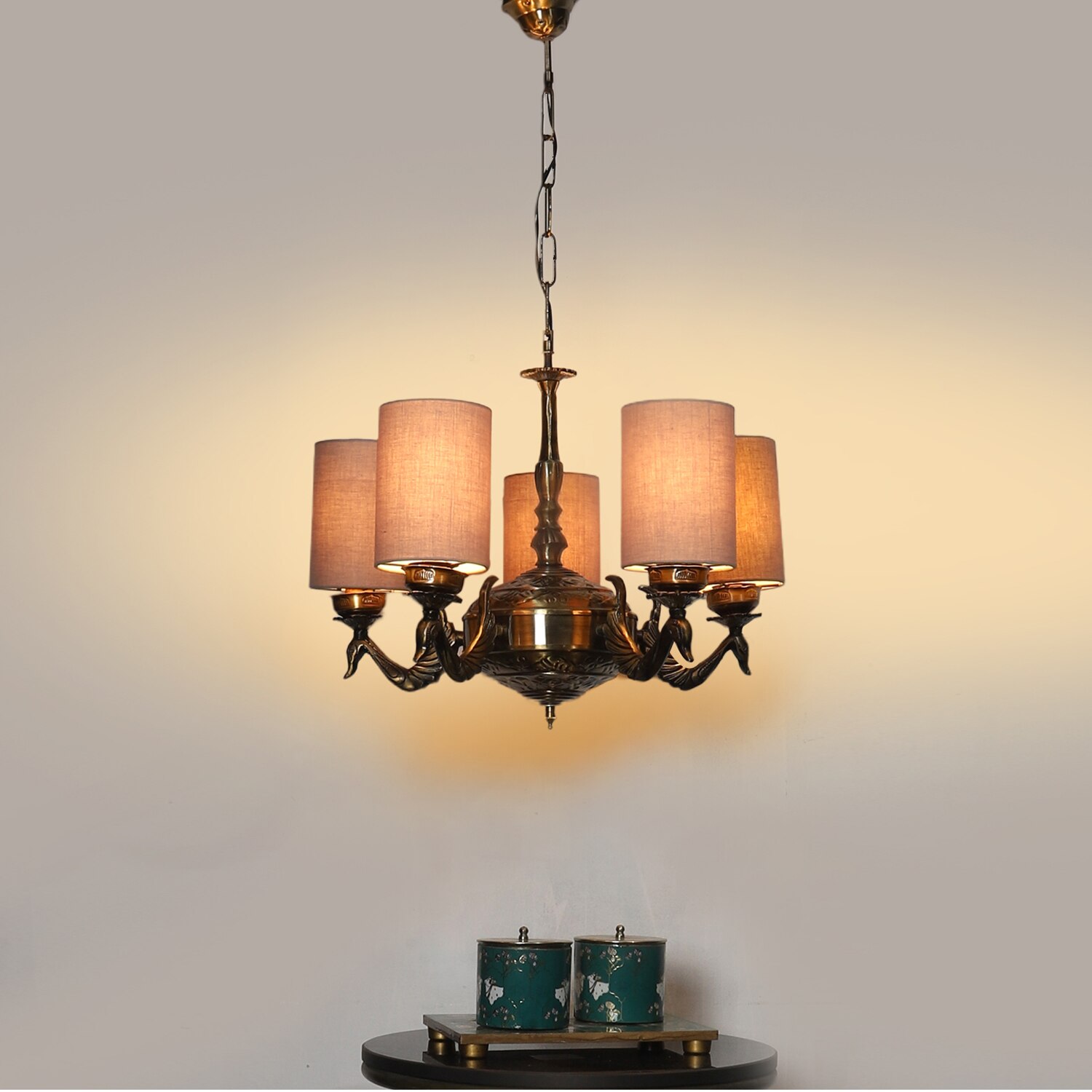 Devansh Dual Gold  Antique Wall Mounted Lamp With Beige Jute Shade