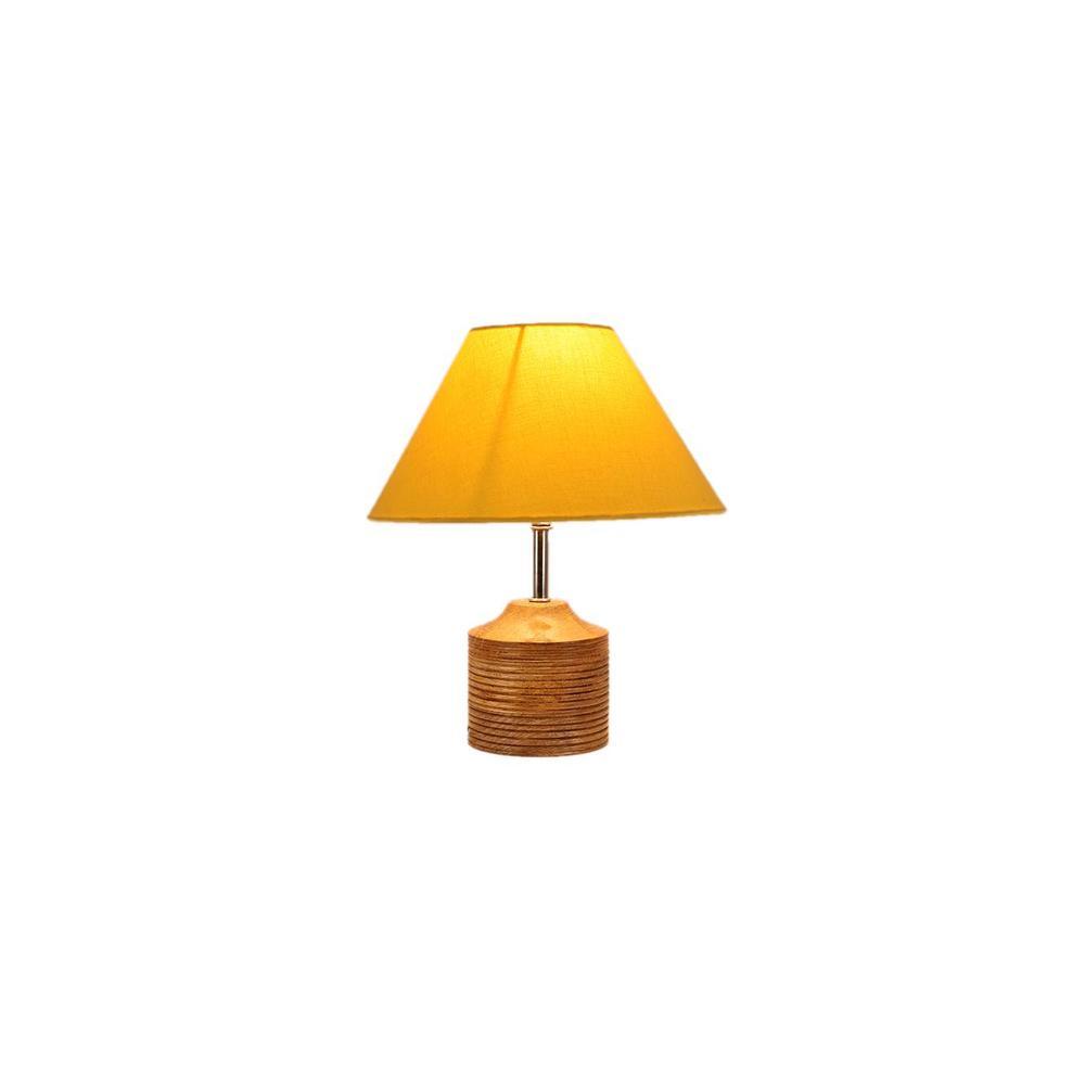 Jeanette Yellow Fabric Shade Table Lamp with Natural Wooden Base