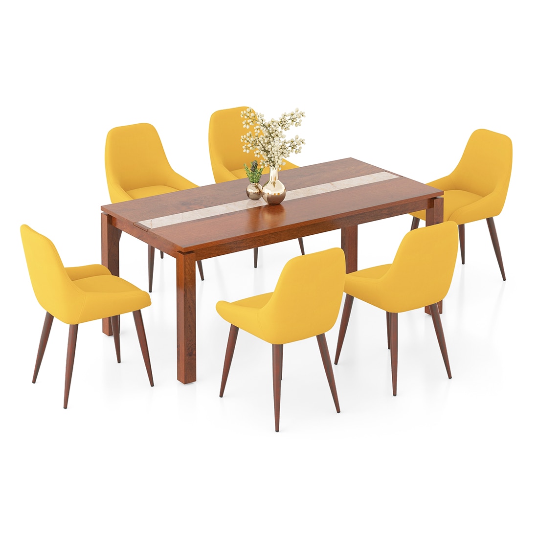 Atlas Crest Solid Wood 6 Seater Dining Table with 6 Rickman Lounge Chair