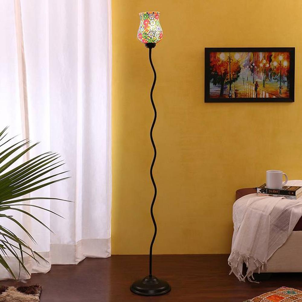Ellery Black Glass Shade Floor Lamp