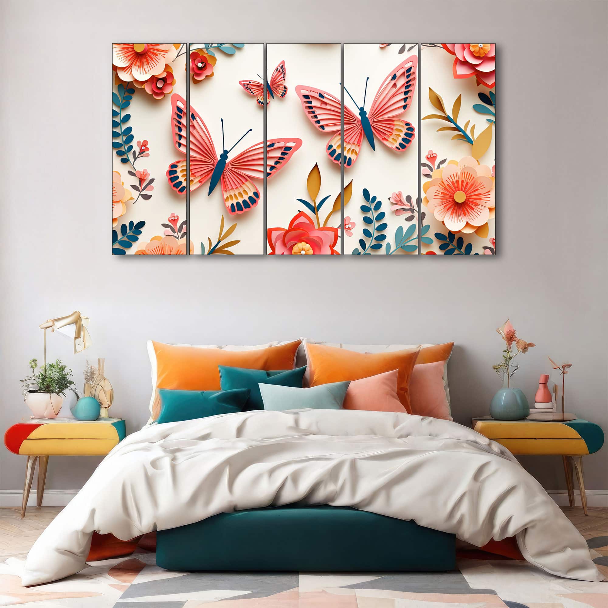 The Castle Decor Butterflies Wall Painting Wooden Framed 27x48 Inch (Style 1) - The Castle Decor