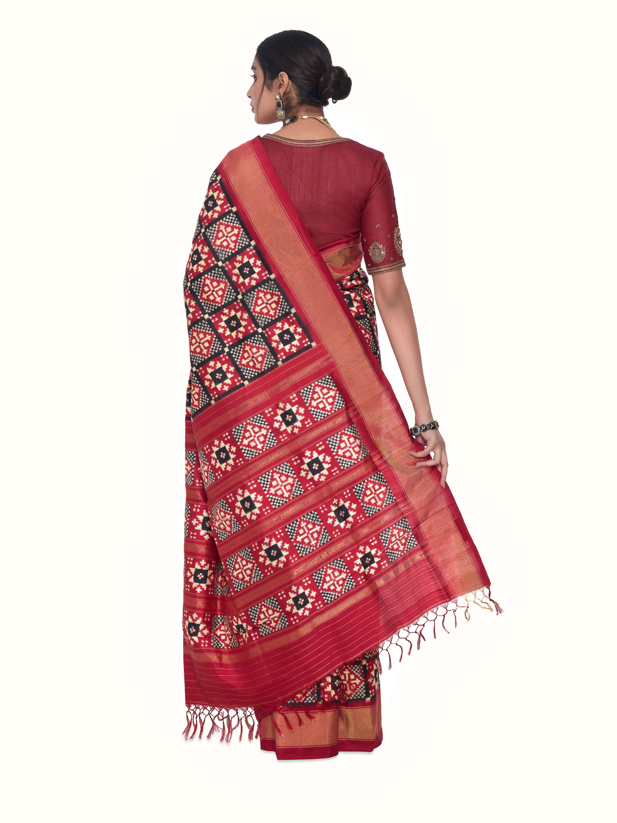 Red Silk Pochampally Double Ikat Saree