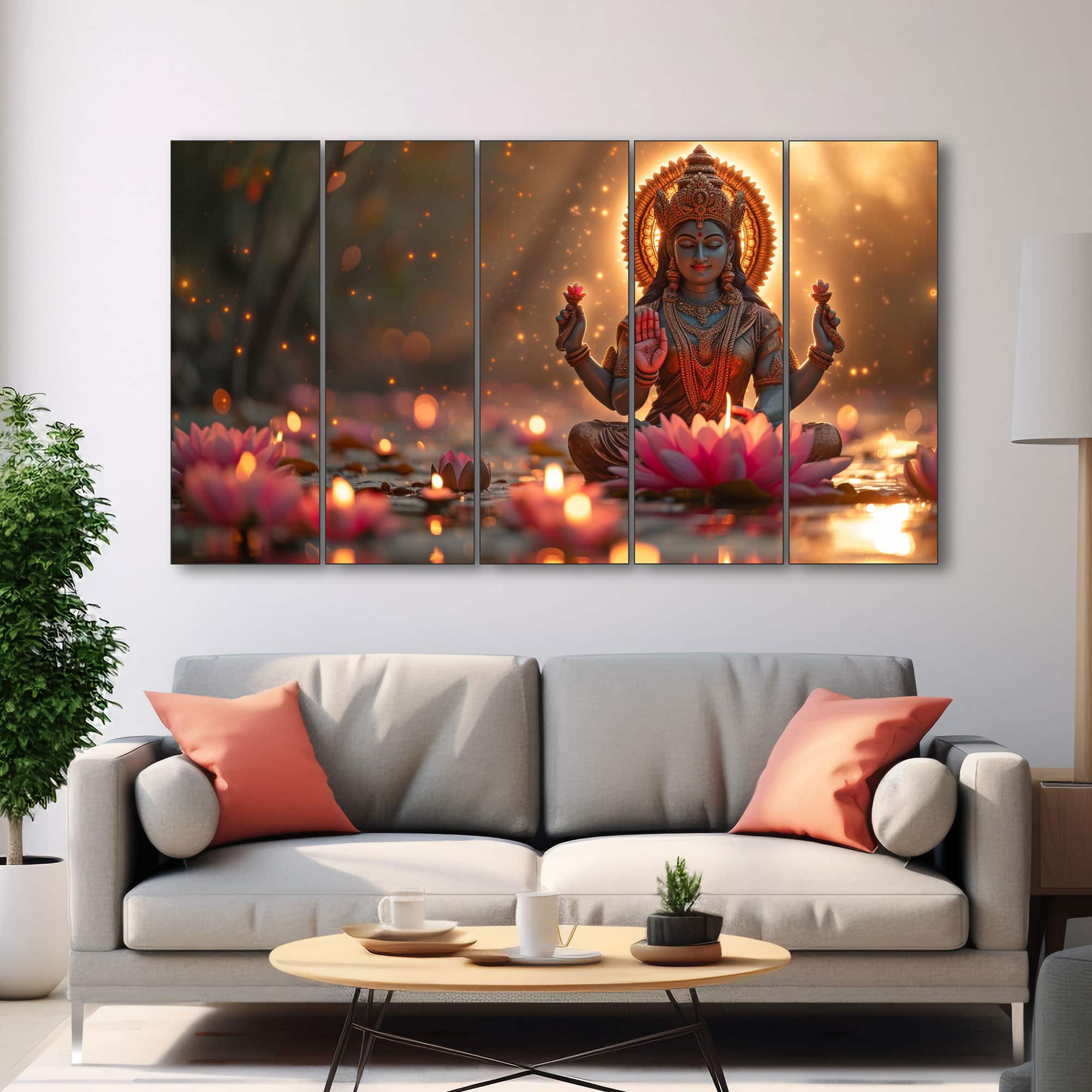 The Castle Decor Goddess Laxmi Wall Painting Wooden Framed 27x48 Inch (Style 10) - The Castle Decor
