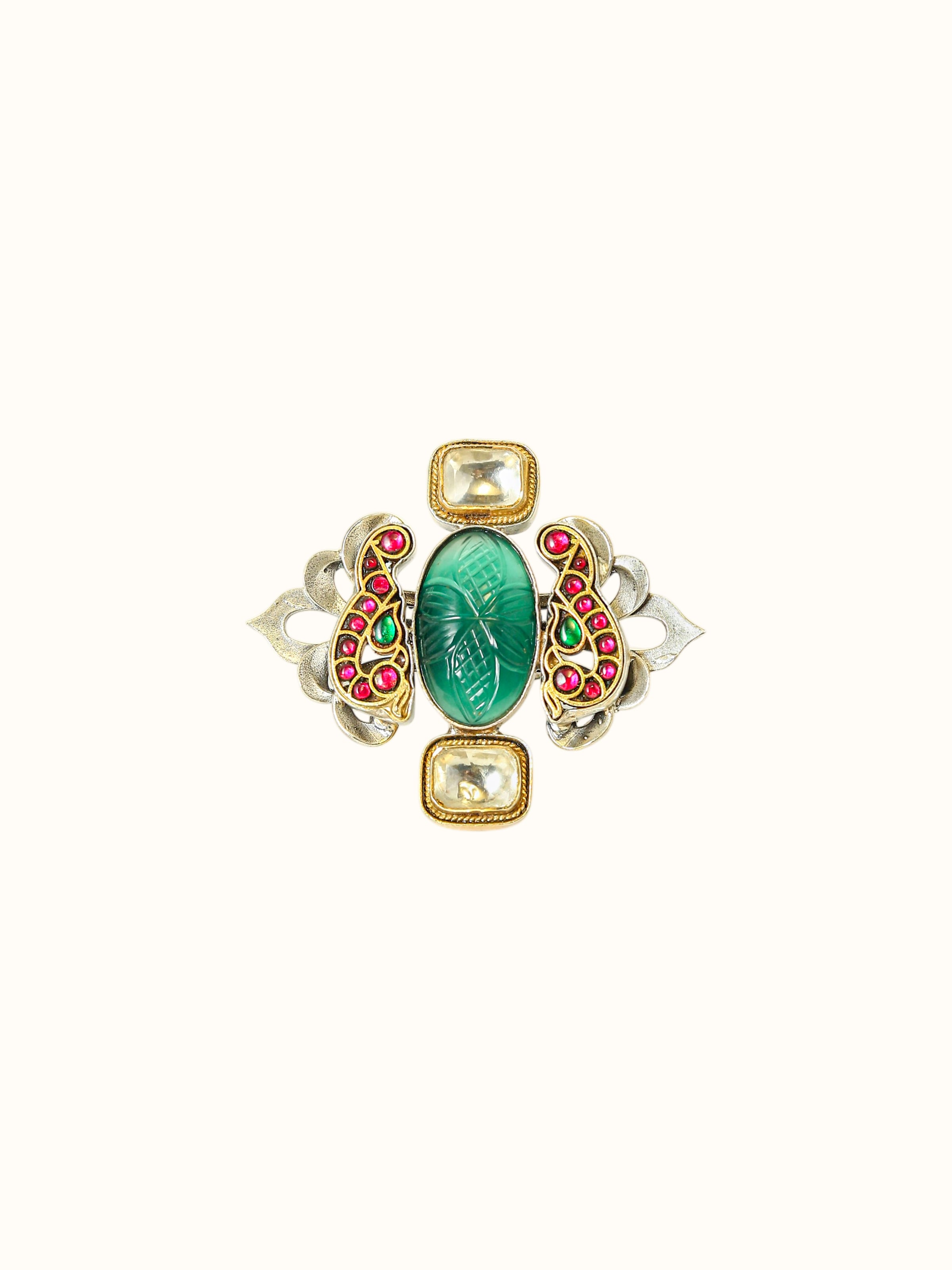Dank Polki Two-Tone Silver Ring