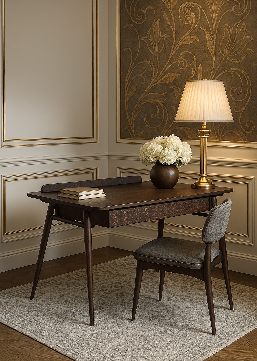 Sheesham Wood & Brass Tarkashi Study Table