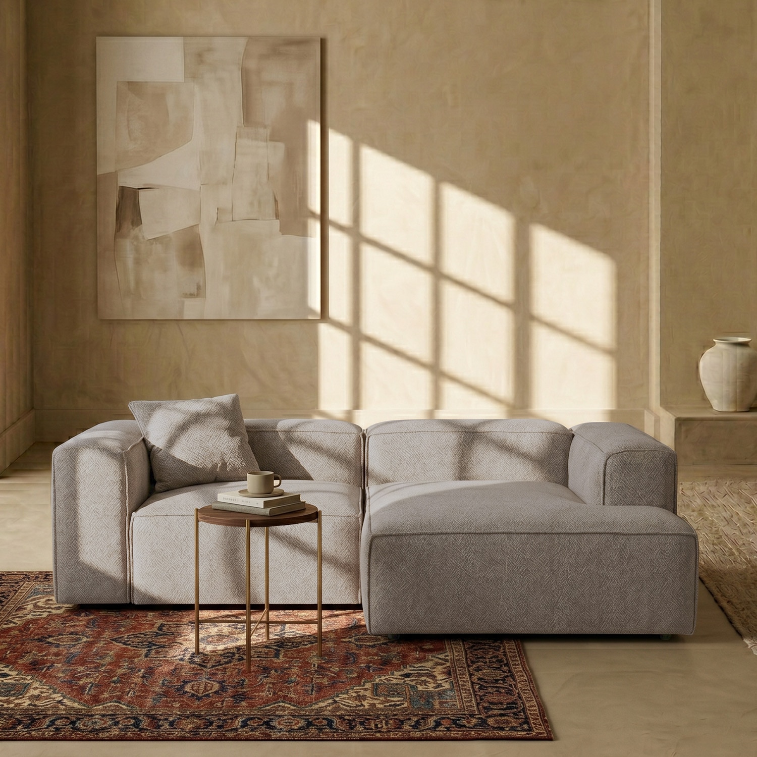 Elegantedge Wood Left Aligned 2-Seater With Upholstery Non Storage Sofa In Grey Colour - Nestroots