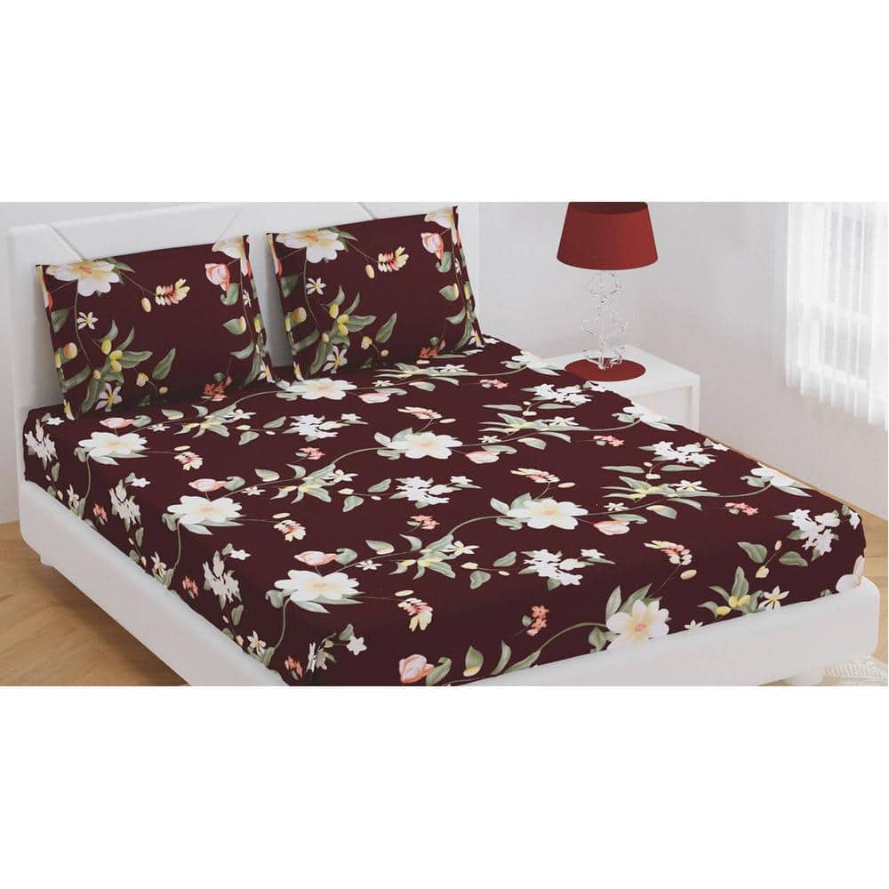 Roman Brown Abstract 180 TC Cotton Double Size Bedsheet with 2 Pillow Covers