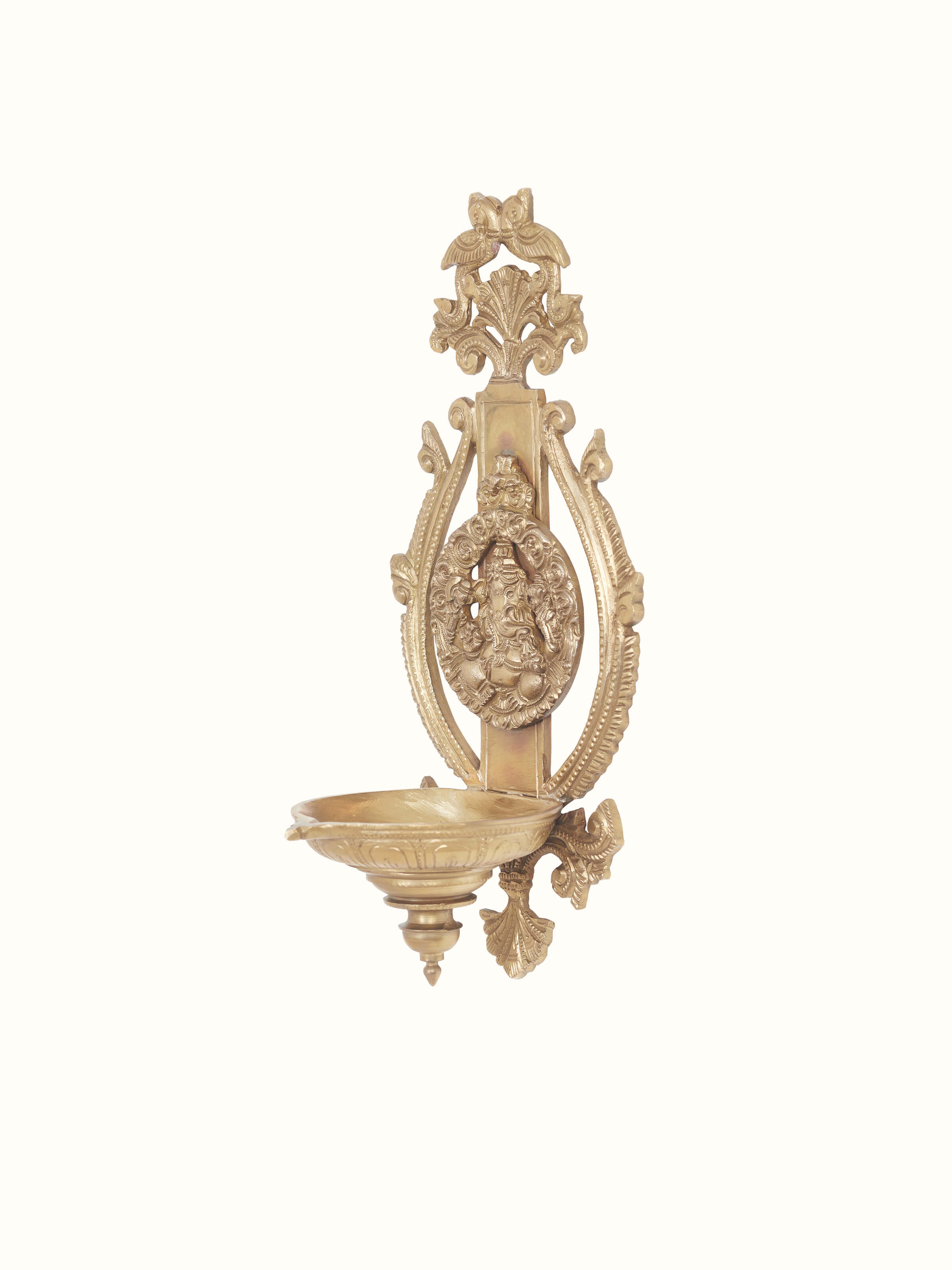 Polished casting hanging diya with intricate patterns and a reflective surface, ideal for enhancing ambiance.