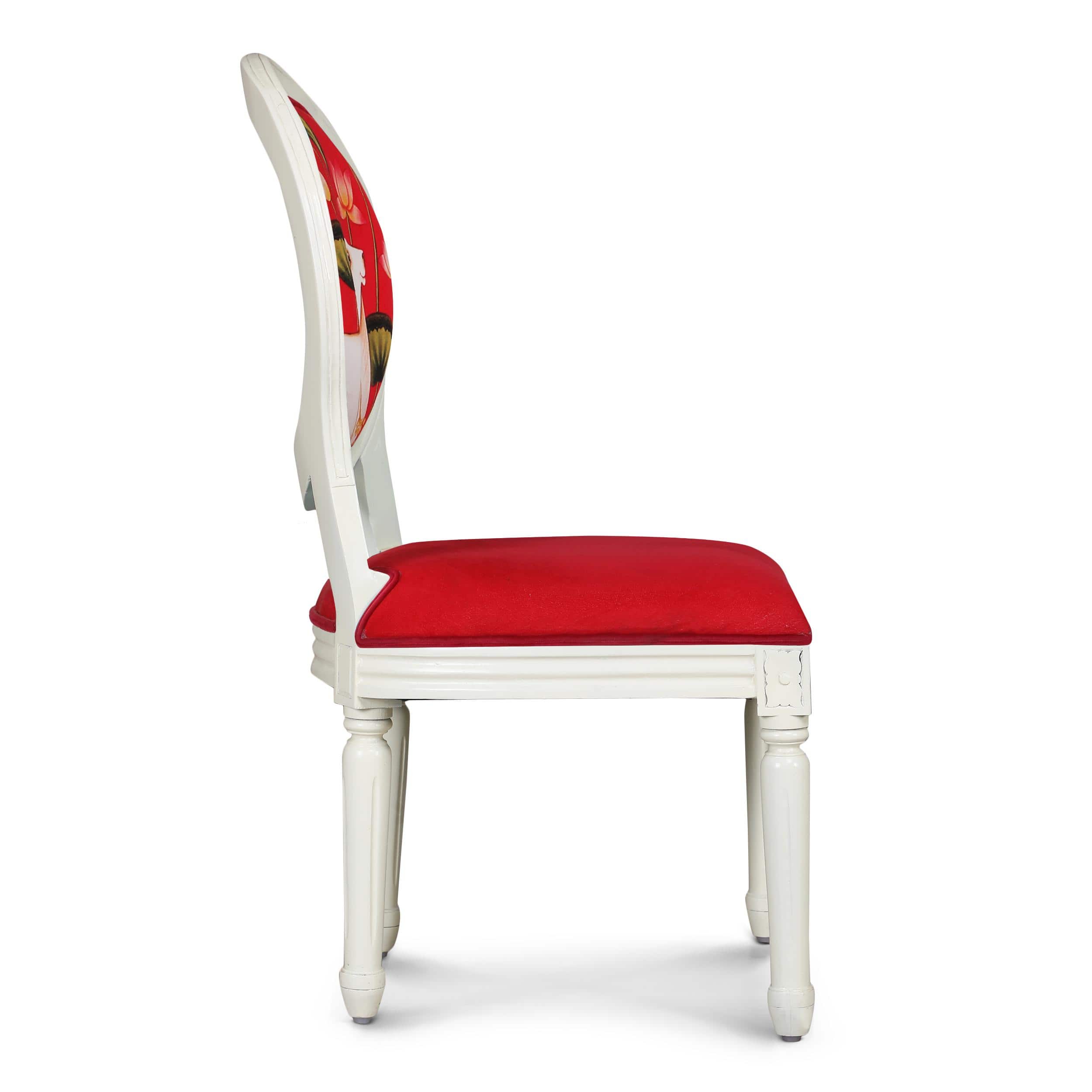 Traditional Indian Pichwai Work Wooden Dining Chair in Red Colour