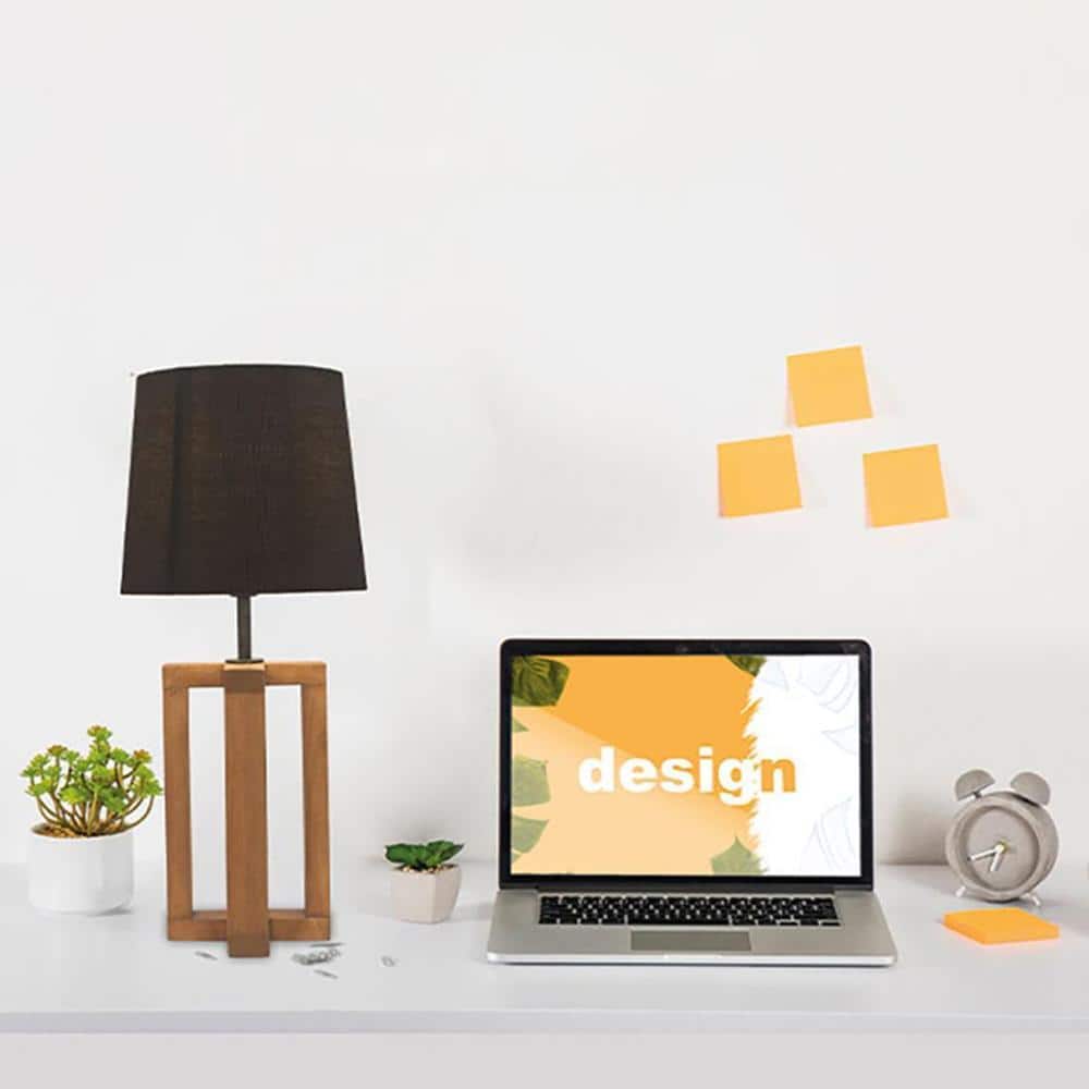 Criss Cross Brown Wooden Table Lamp with Yellow Printed Fabric Lampshade