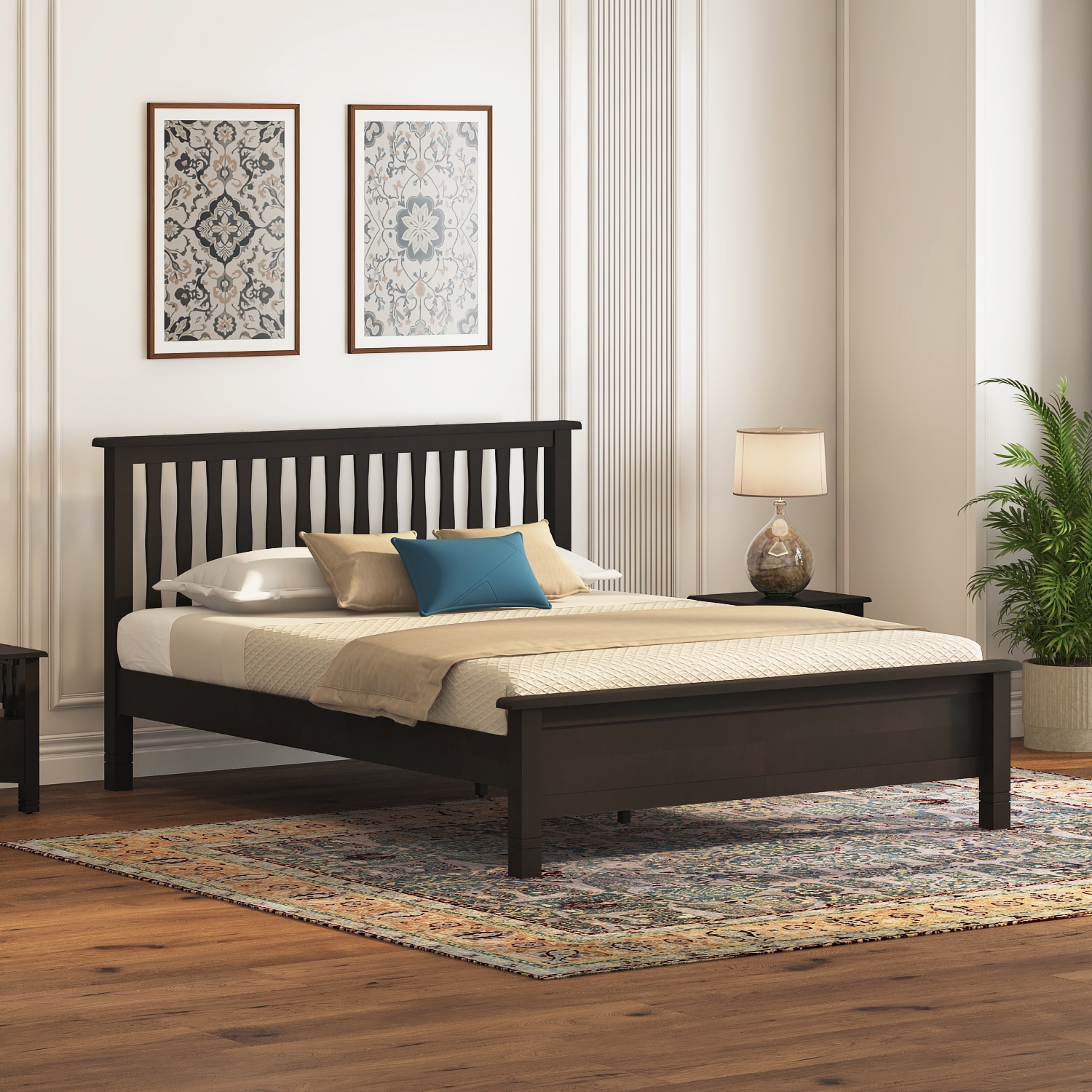 Raynor Solid Wood Queen Size Bed Without Storage (American Walnut Finish)