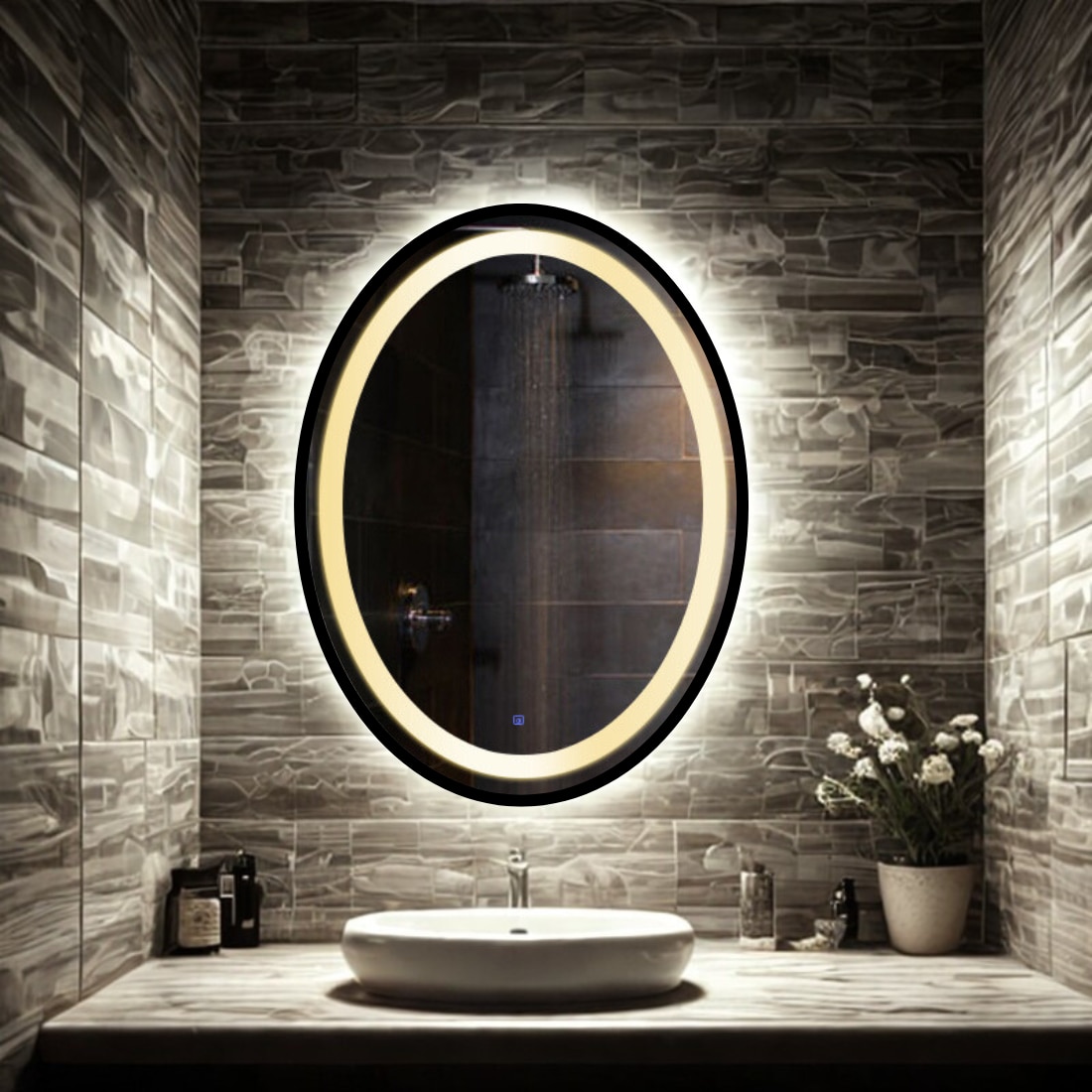 Oval Framed LED  Mirror Black Matte Gold Rose Gold Brushed Silver