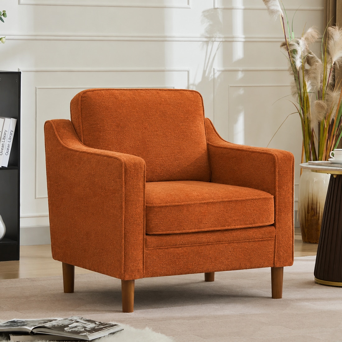 Menta Boucle Fabric Lounge Chair in Orange Colour - KURSIWALLAH