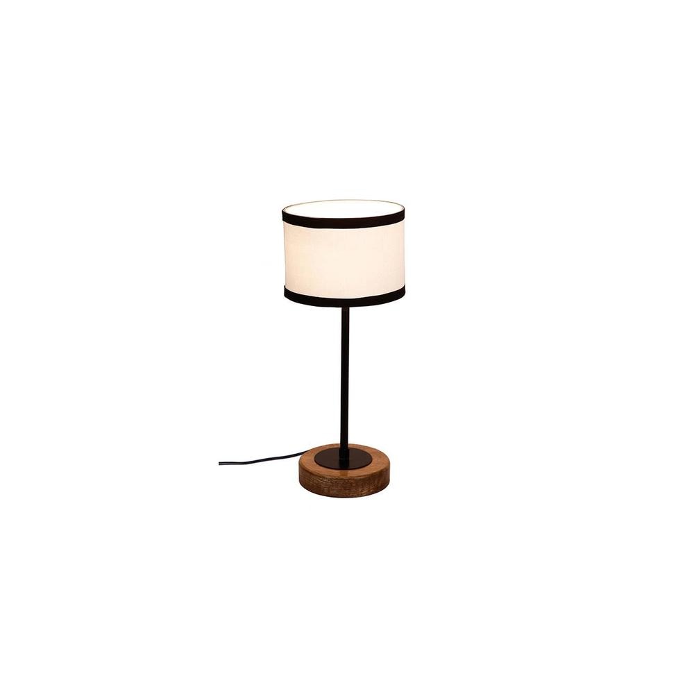 Bishop Multicolour Fabric Shade Table Lamp with Natural Wood & Iron Base