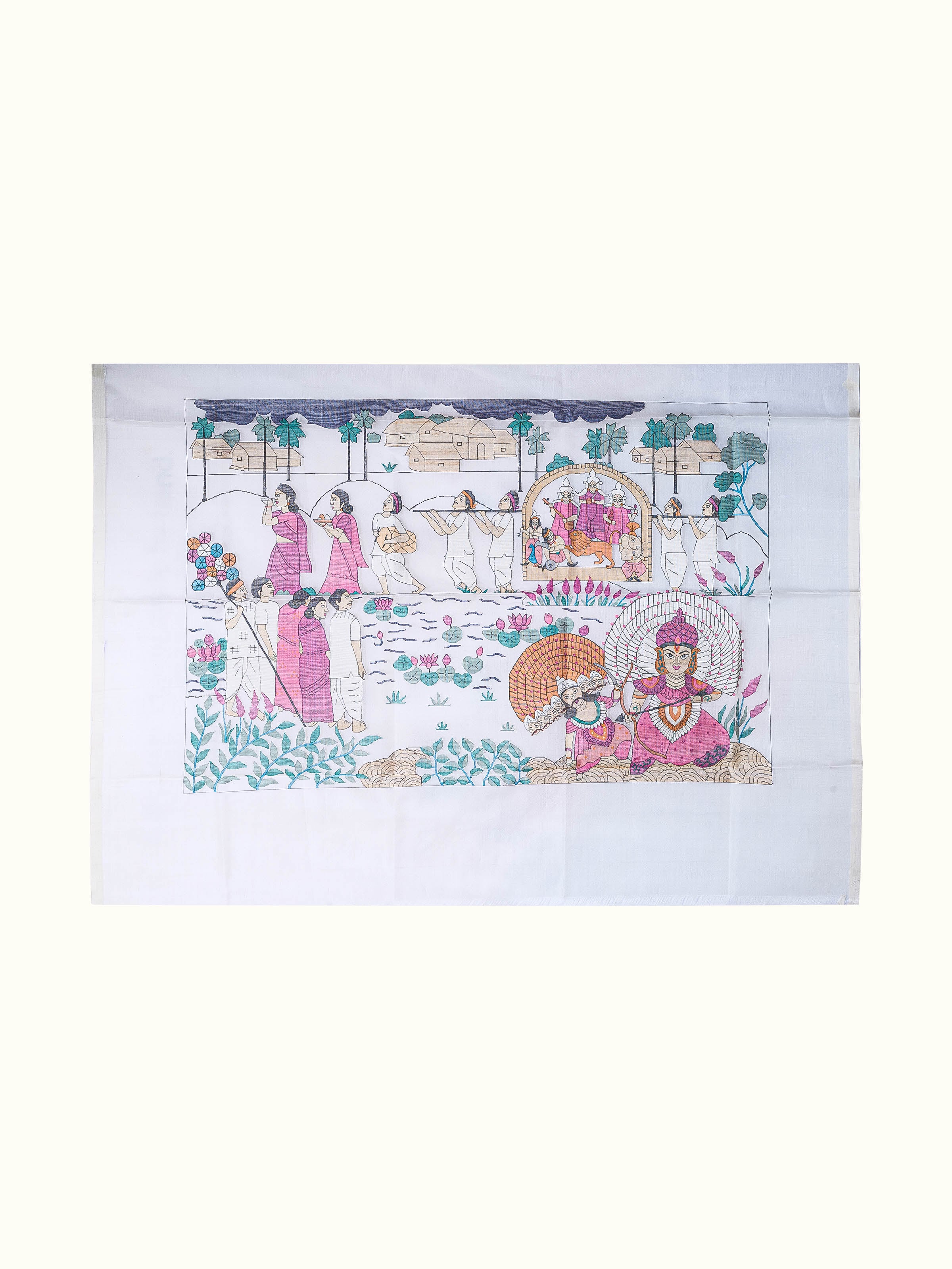 Durga Visarjan Jamdani Wall Hanging