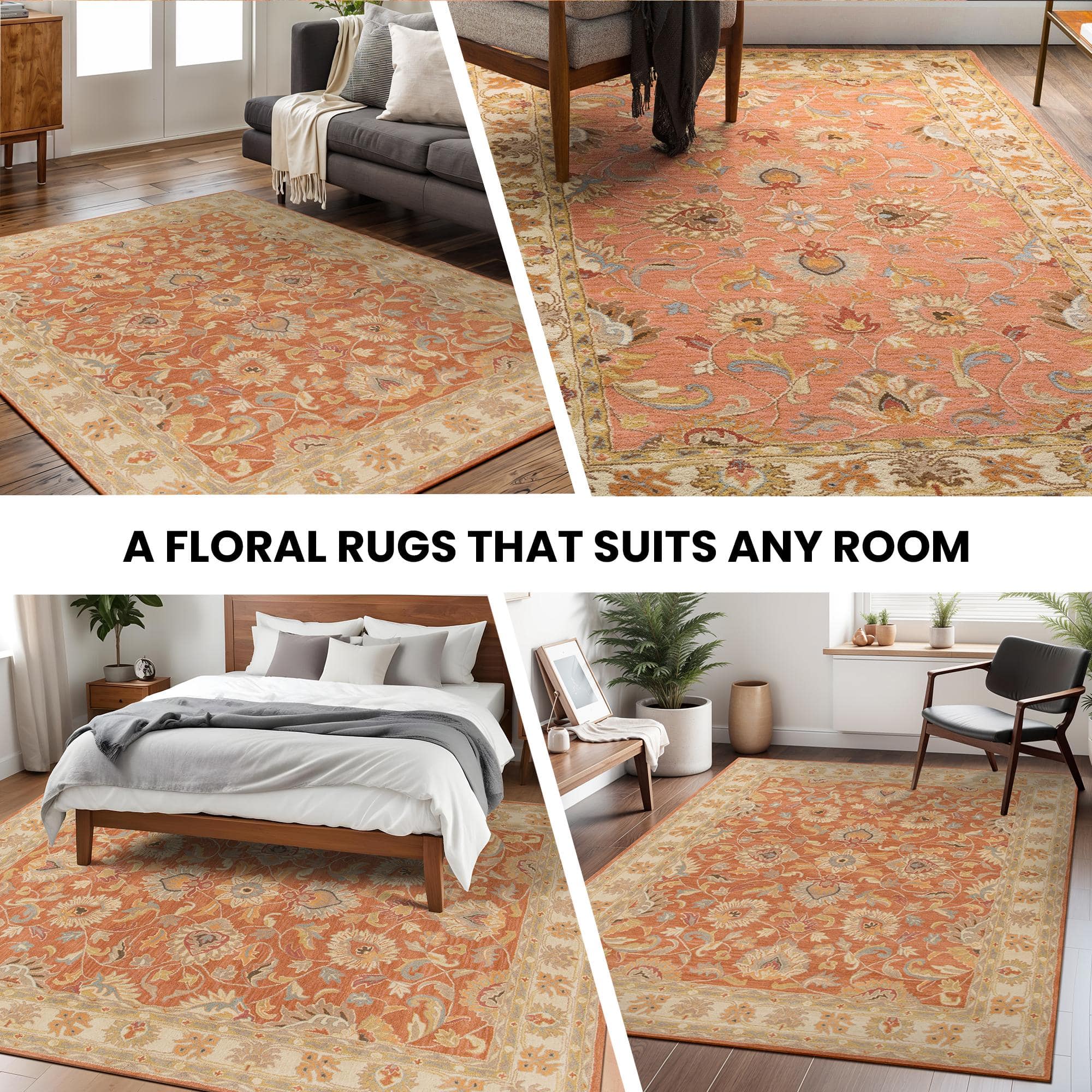 Rust Floral Wool 8x11 Carpet