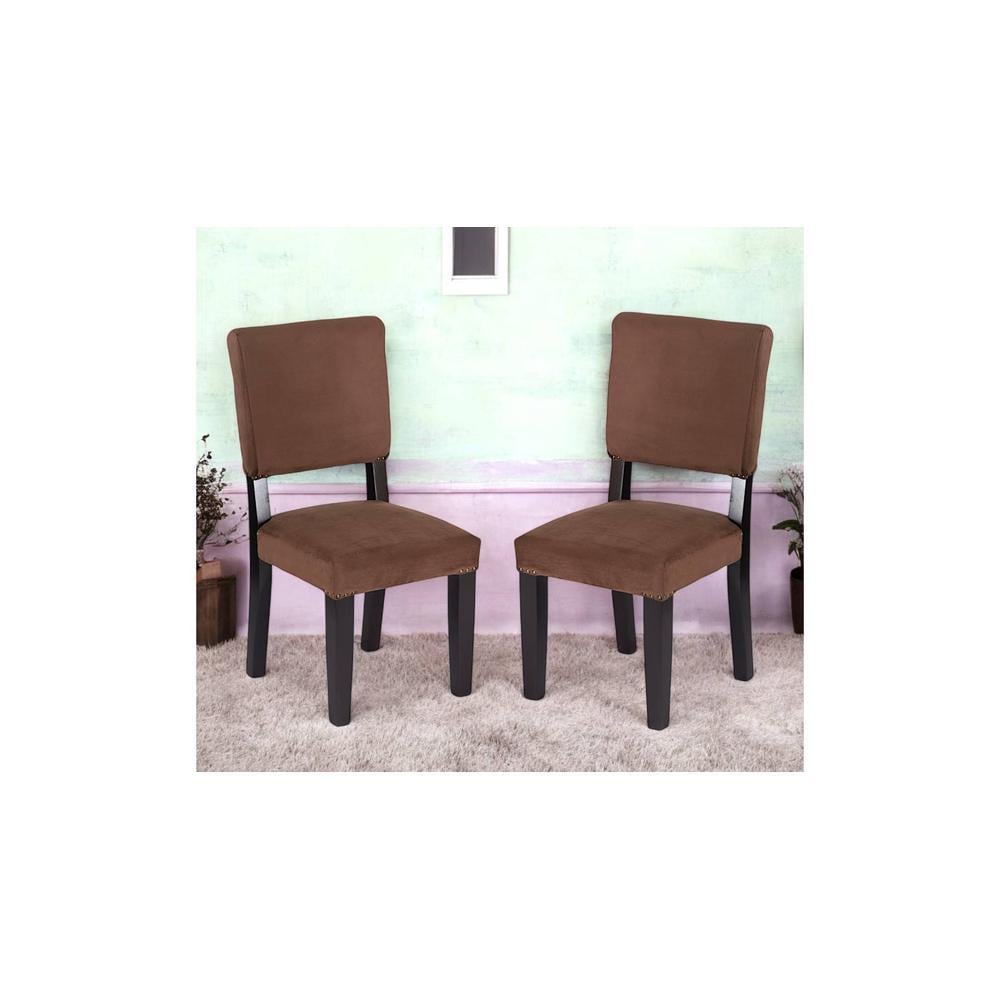 Newport wood Set of 2 Dining Chairs in Taupe Brown Velvet Upholstery with MAHAGONY FINISH