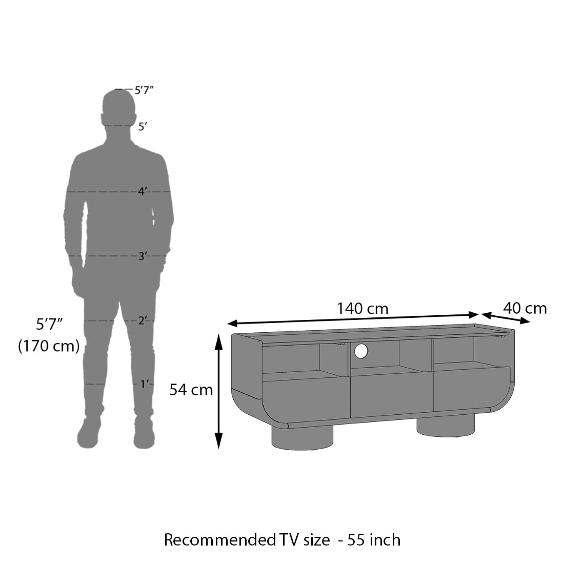 Nura Solid Wood TV Cabinet In Black Wire Brush