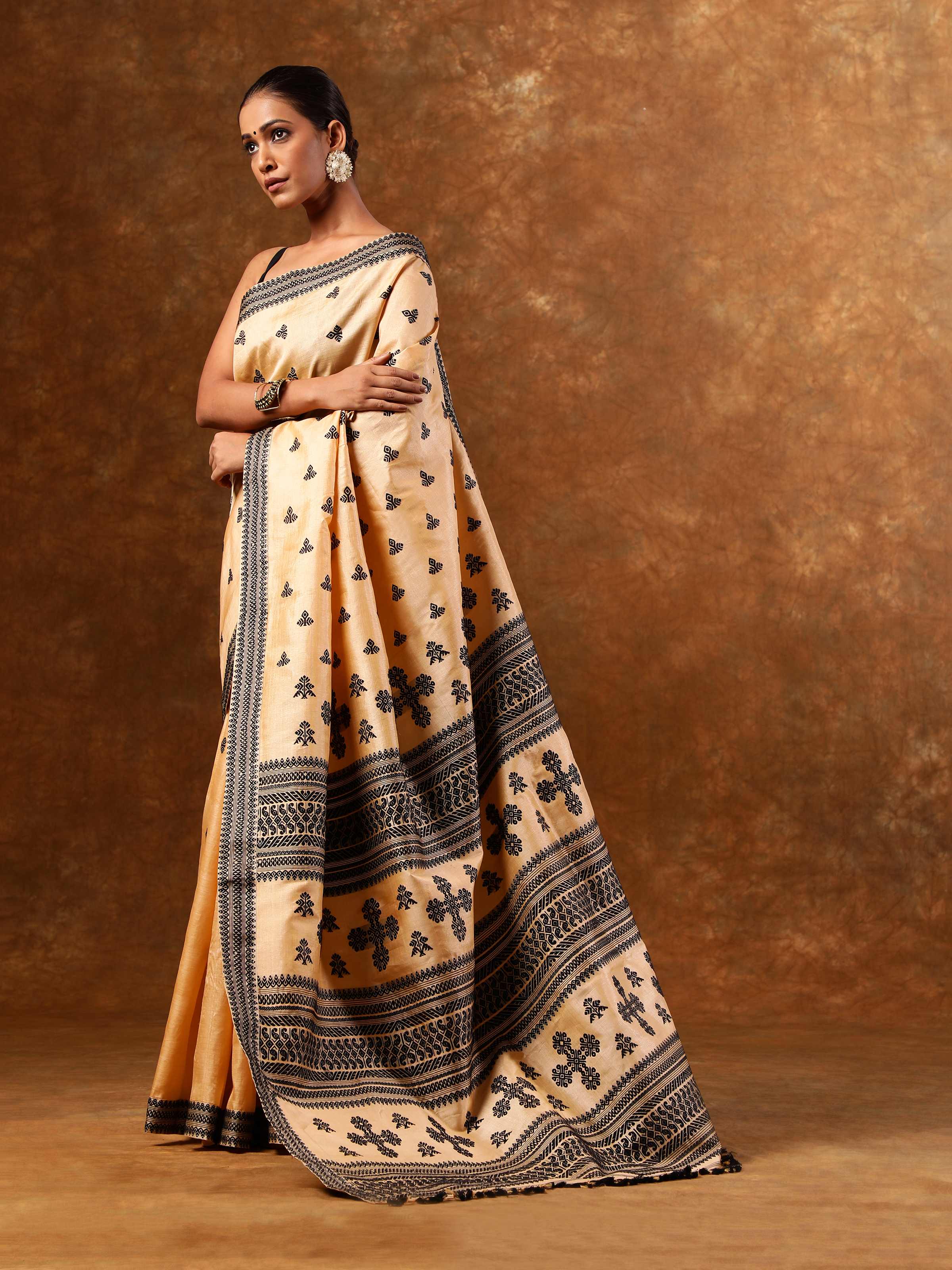 Beige Tussar Silk Saree