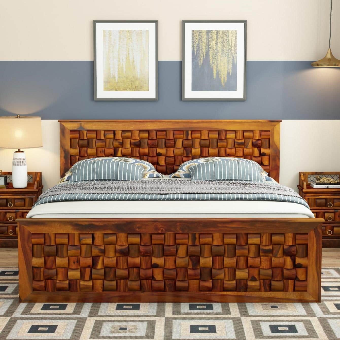 Moglis Solid Wood King  Size Bed Without Storage Bed In Honey Oak Finish
