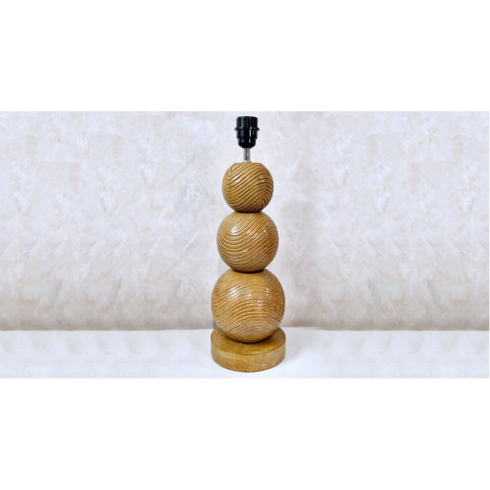 Foster Handmade Natural Wooden Table Lamp with ball over ball design with Cotton Beige shade