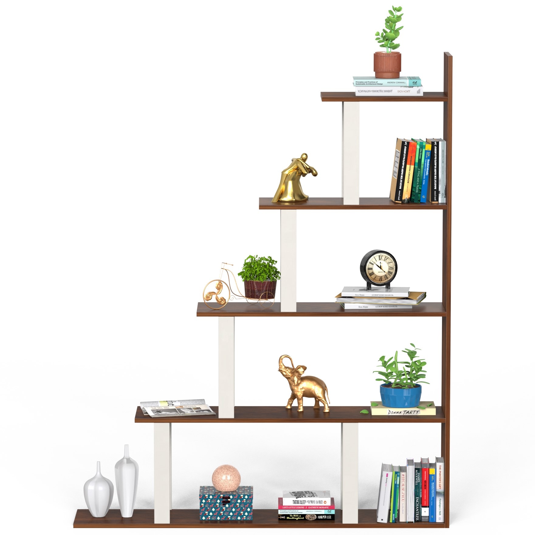 Wolabey Engineered Wood Bookshelf with Brown Maple & White finish